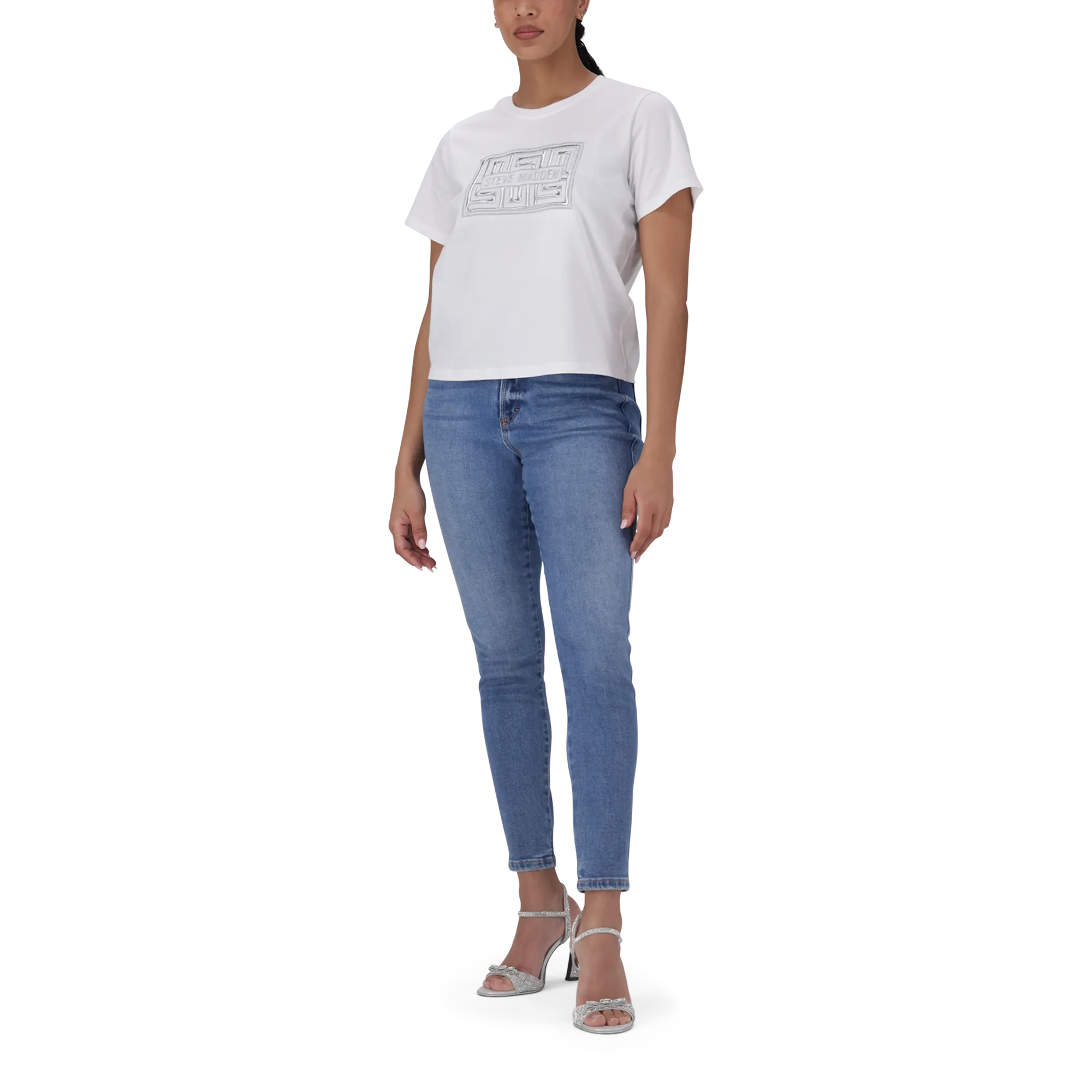 MALISSA WHITE METALLIC LOGO BOXY T-SHIRT
