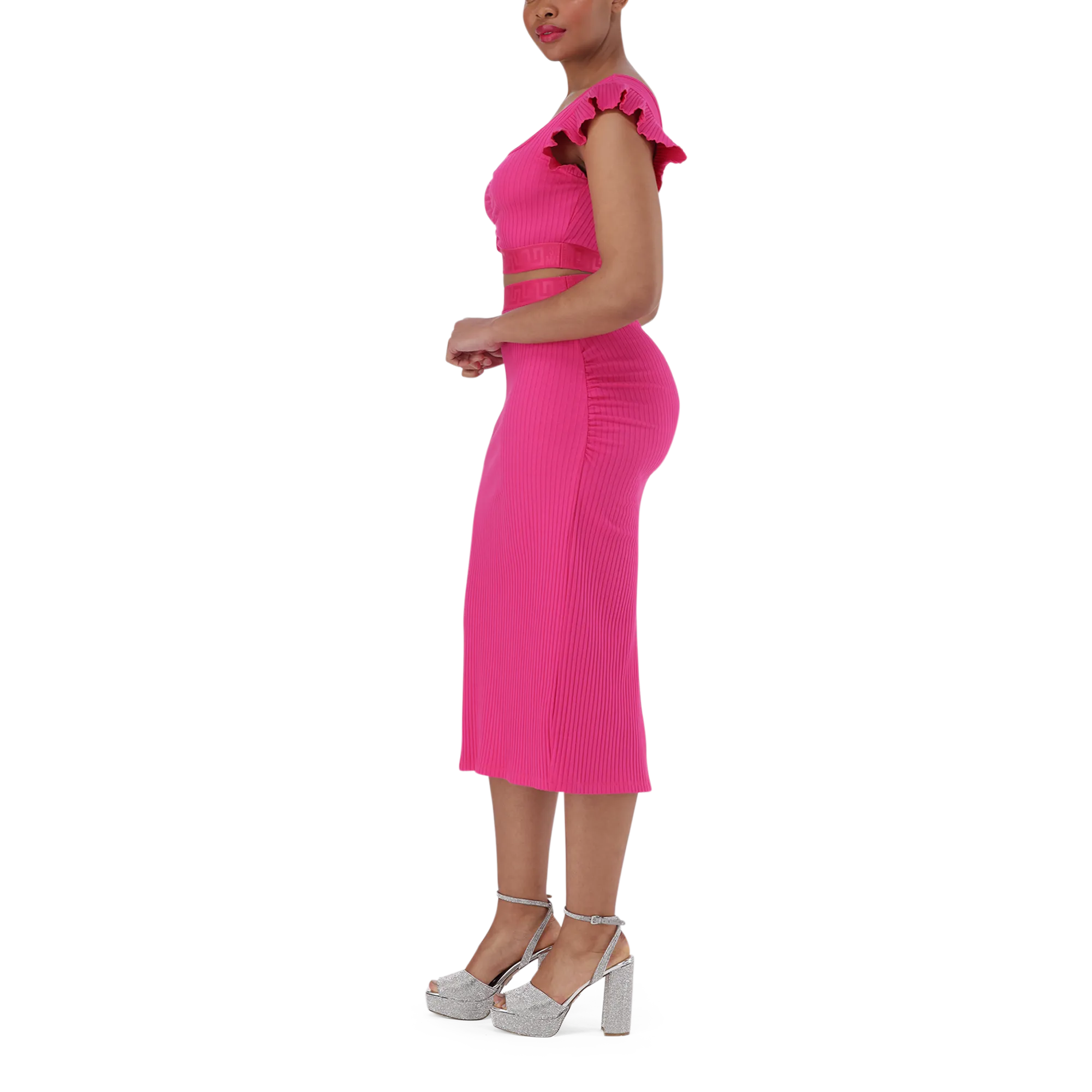 MAREN HOT PINK RUFFLE CROPPED TOP