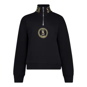 MAXINE BLACK COLLARED FLEECE SWEAT 1/4 ZIP