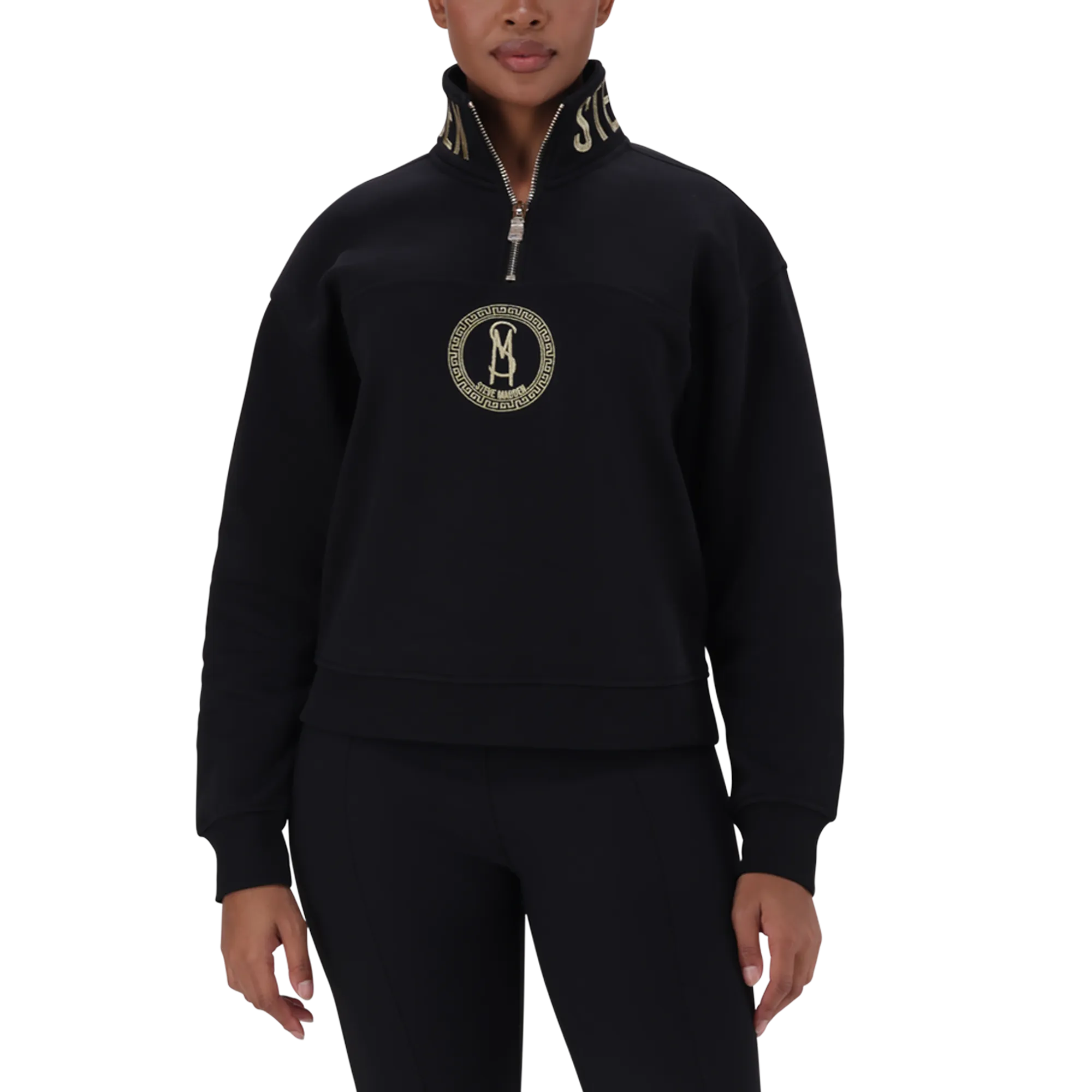 MAXINE BLACK COLLARED FLEECE SWEAT 1/4 ZIP