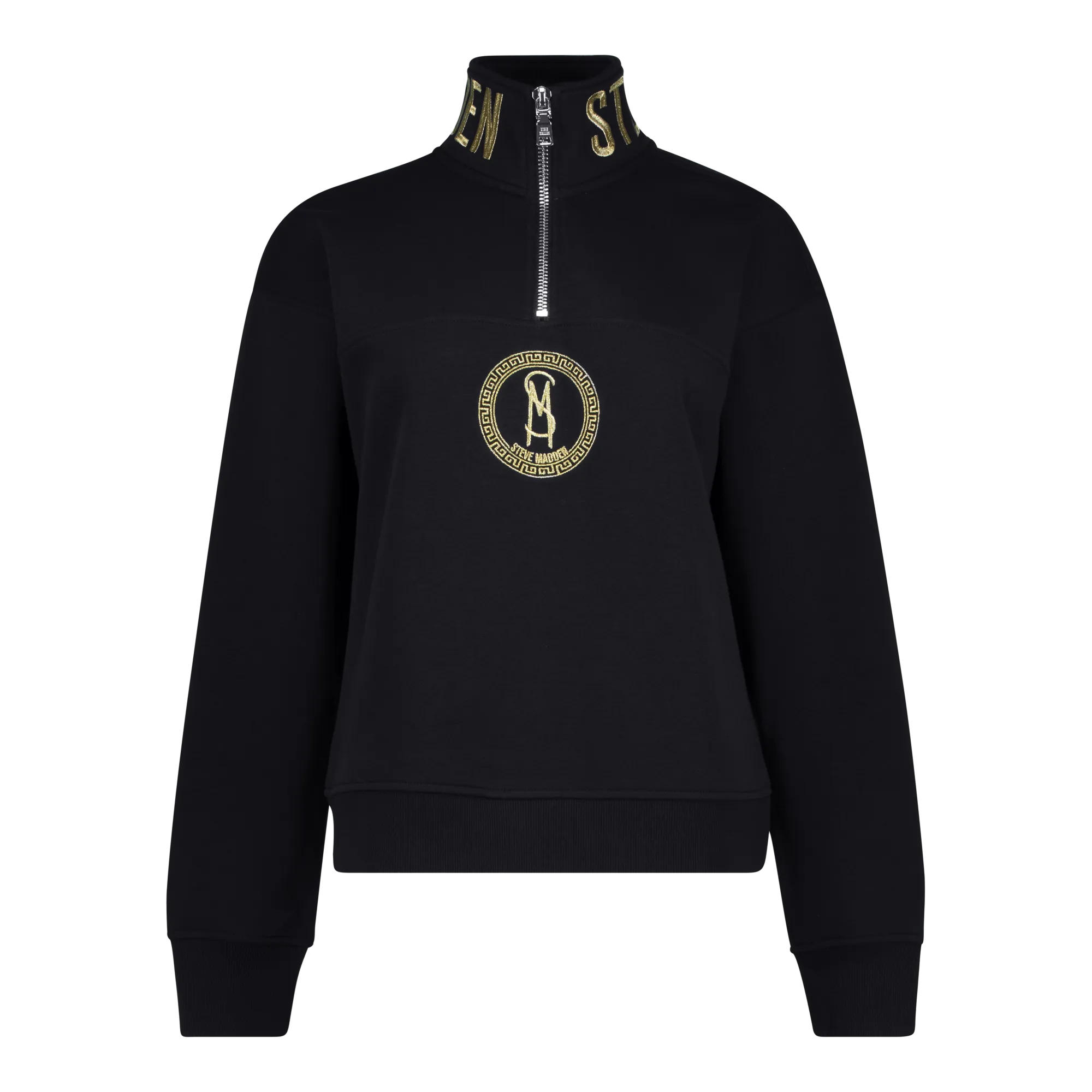 MAXINE BLACK COLLARED FLEECE SWEAT 1/4 ZIP