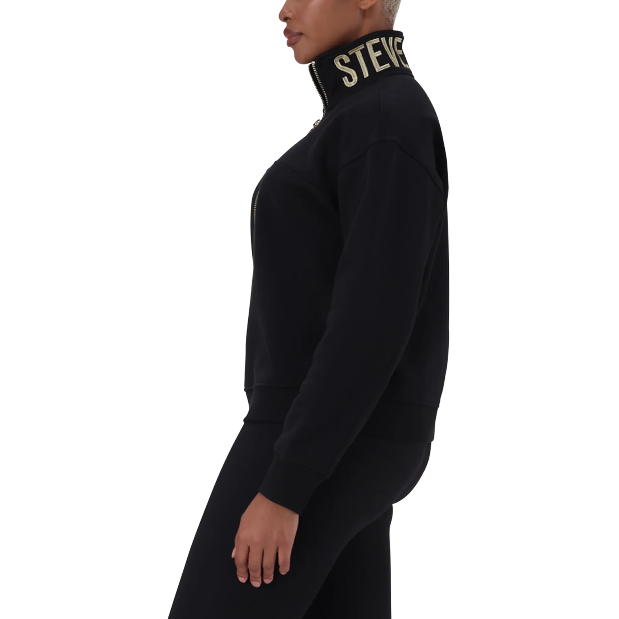 MAXINE BLACK COLLARED FLEECE SWEAT 1/4 ZIP