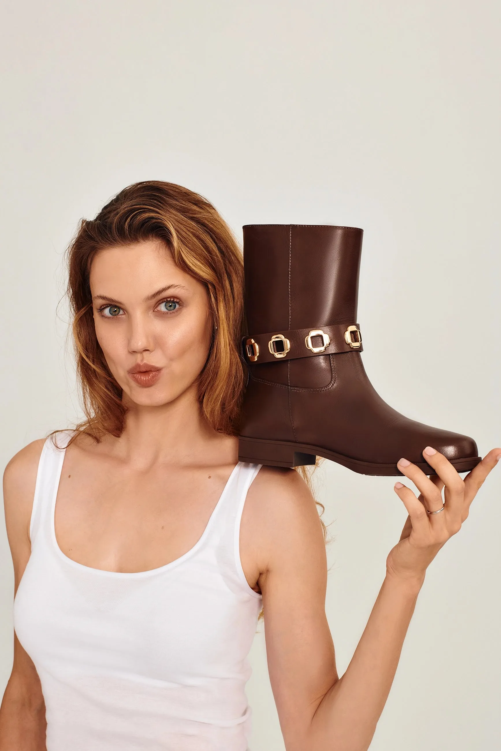 Milan Flat Bootie In Brown Water Resistant Leather