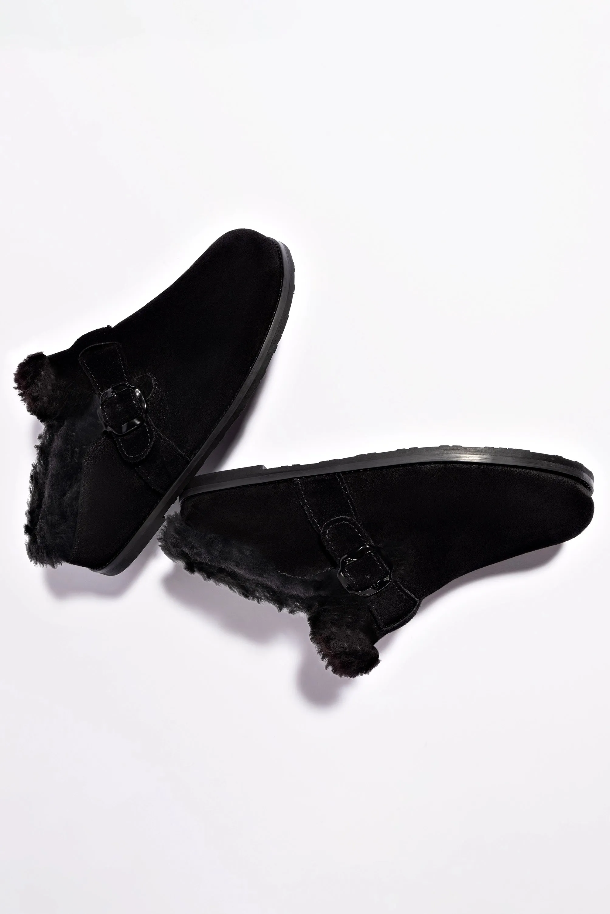 Milan Fur Clog In Black Suede
