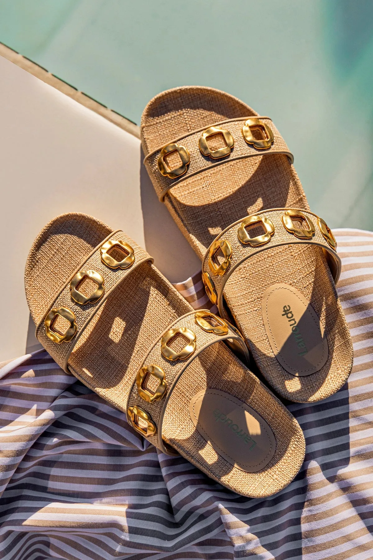 Milan Slide In Beige Raffia