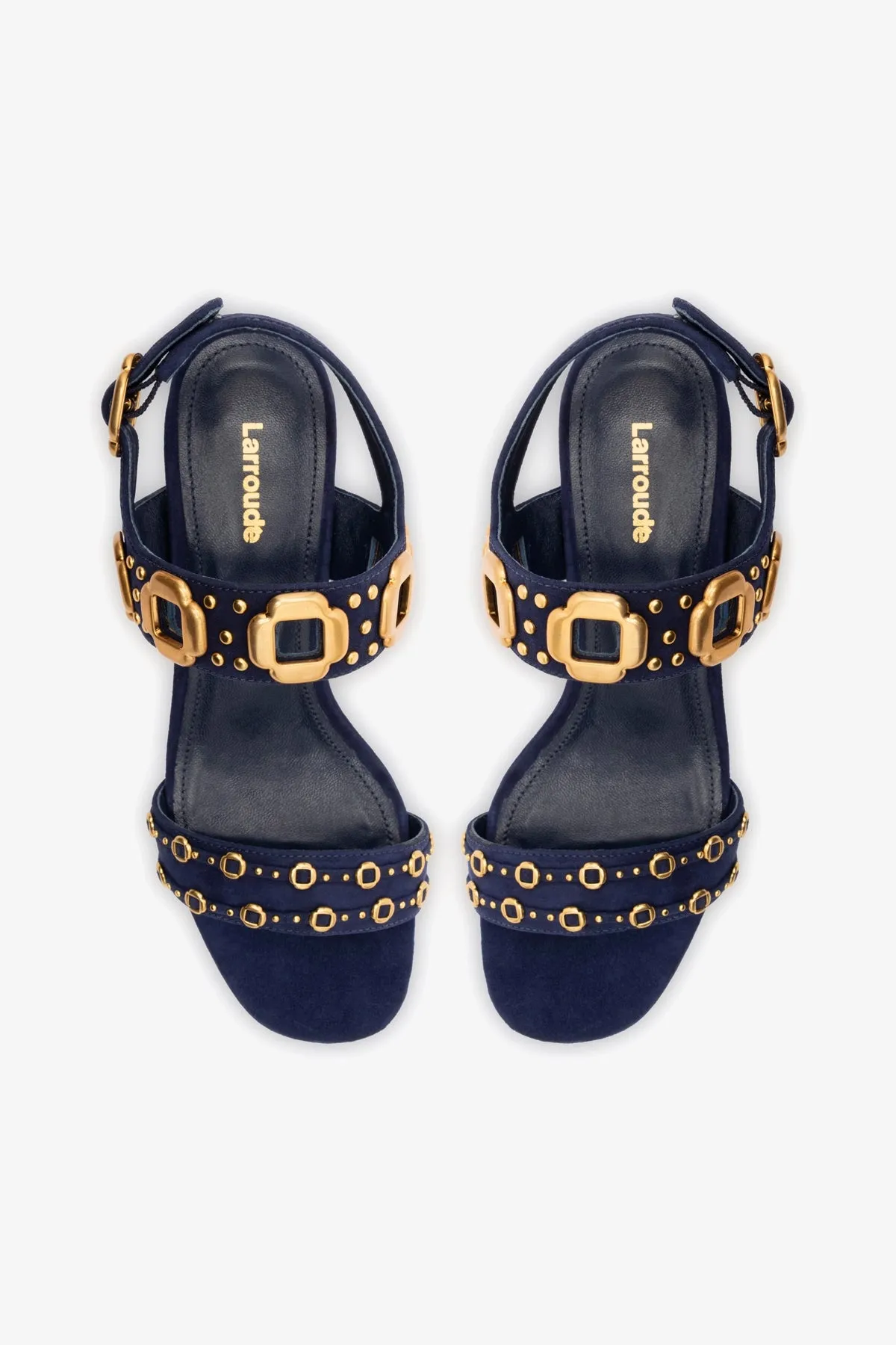 Milan Studs Block Sandal In Navy Suede