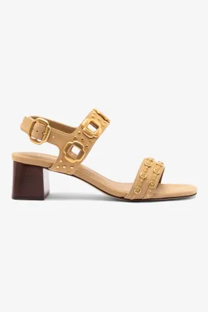 Milan Studs Block Sandal In Peanut Suede