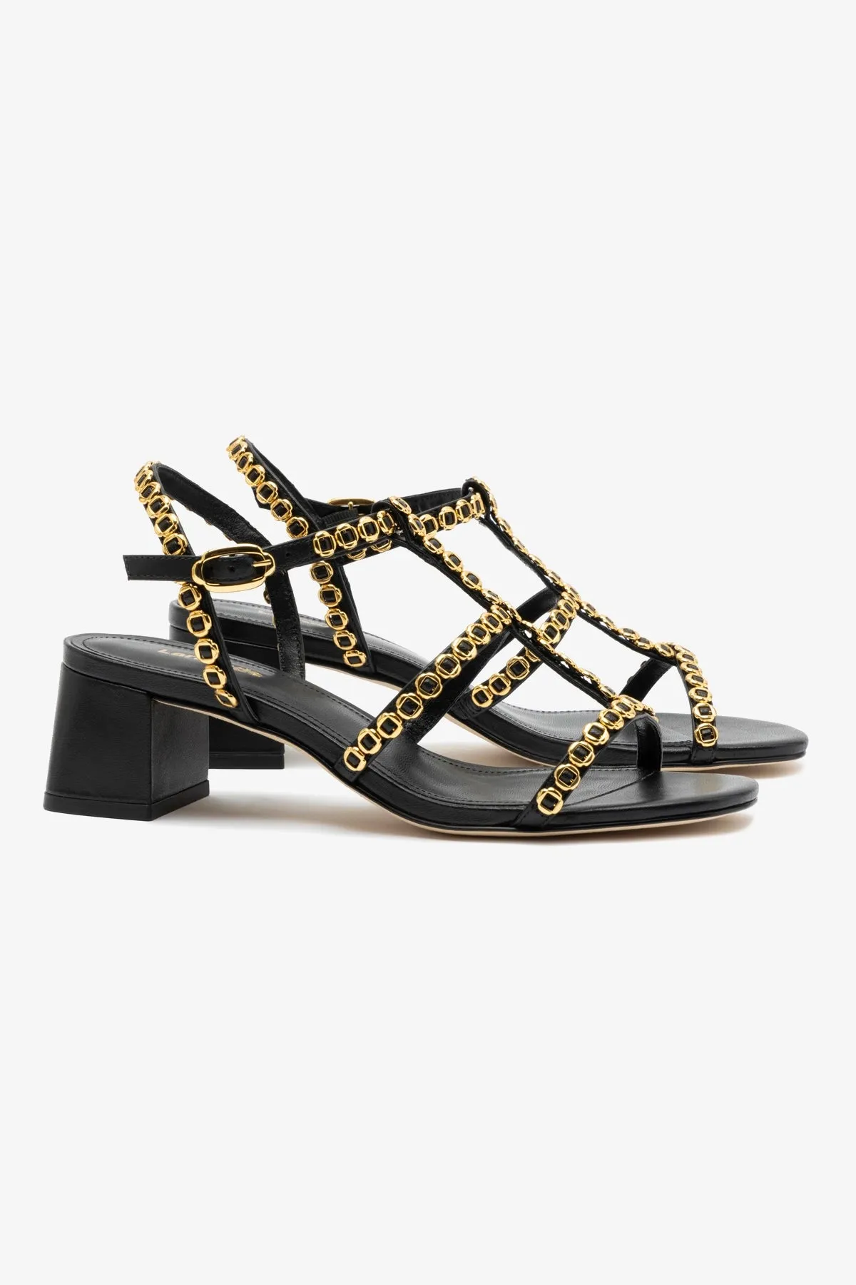 Milanina Block Sandal In Black Leather