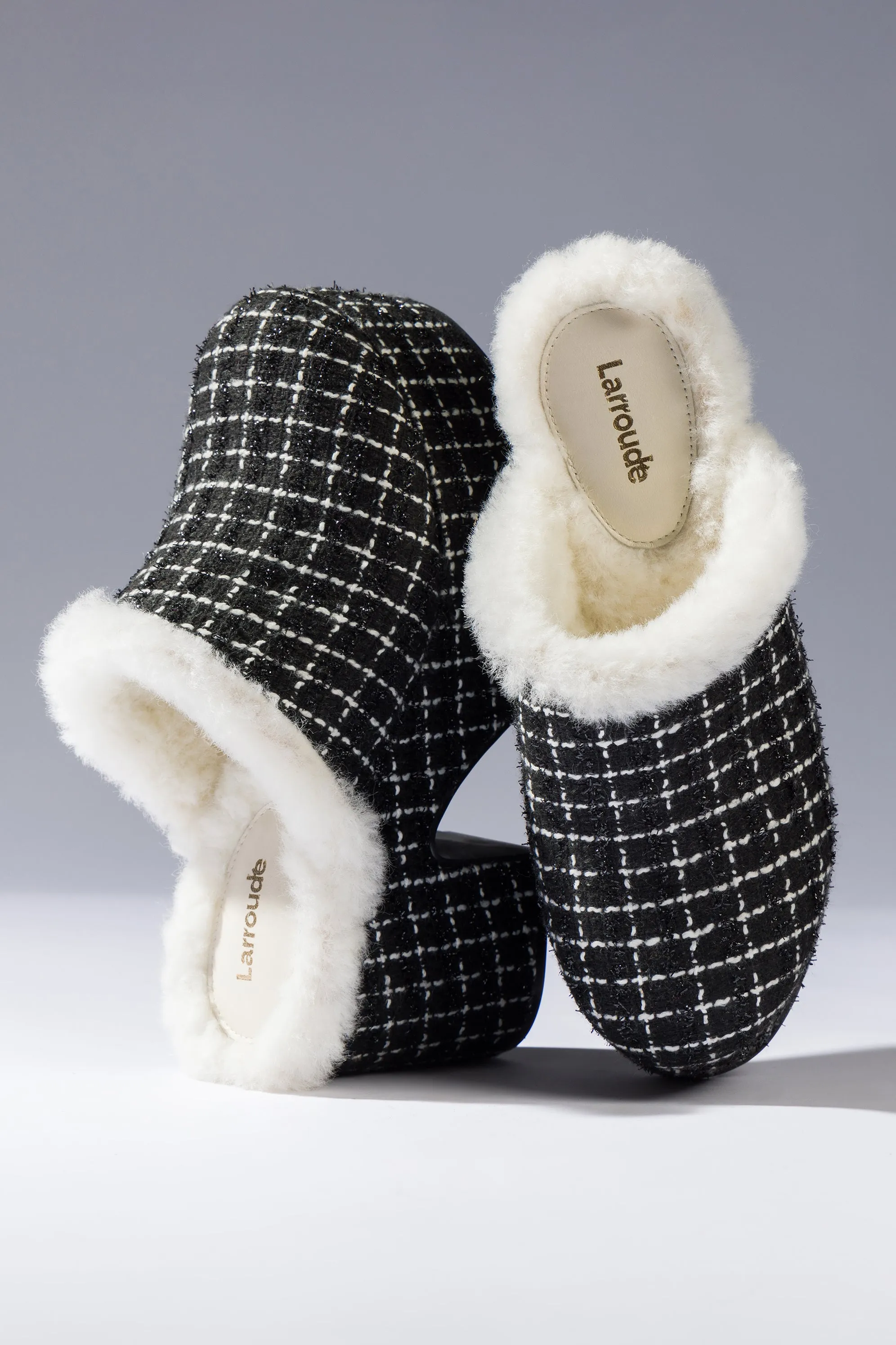 Miso Platform Clog In Black Tweed and Natural Shearling