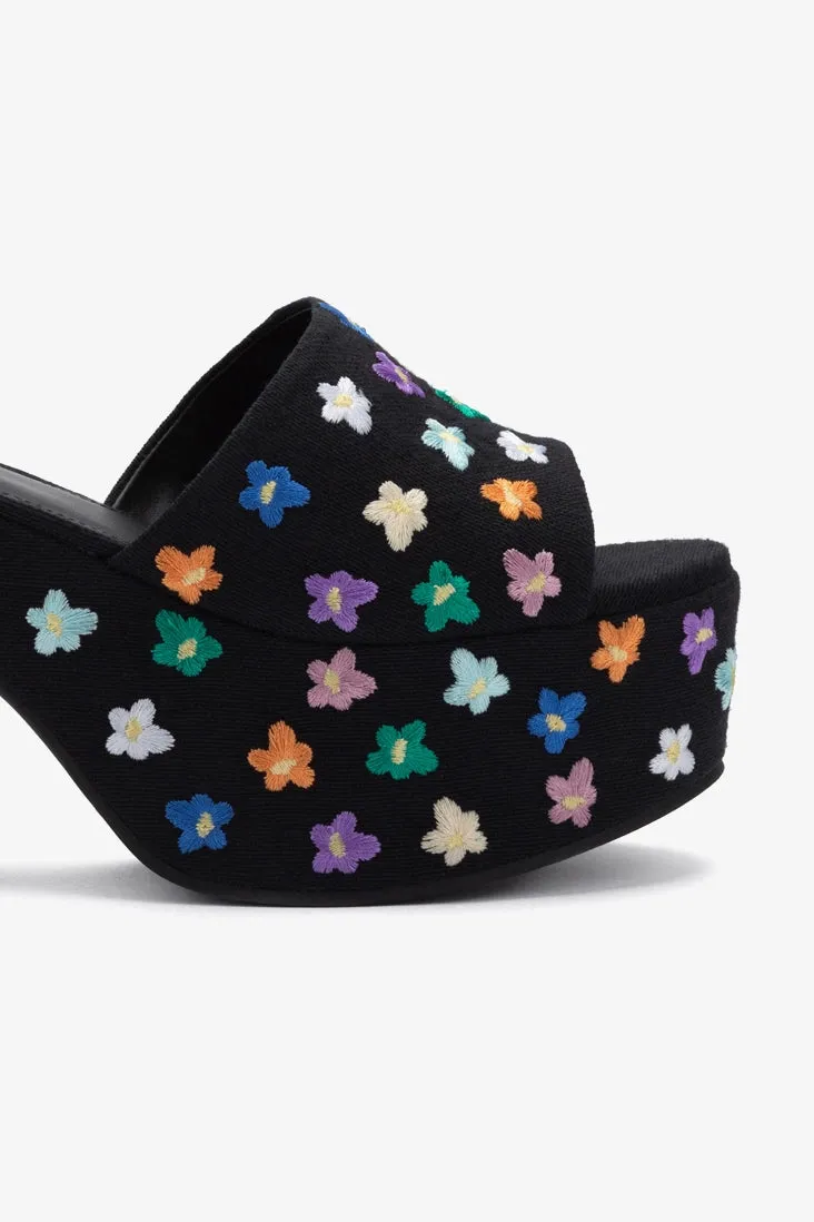Miso Platform Sandal In Black Linen