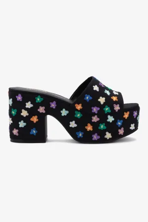 Miso Platform Sandal In Black Linen