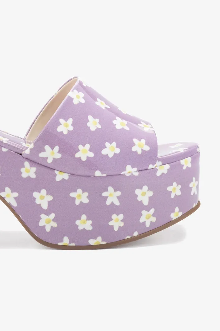Miso Platform Sandal In Lavender Floral Patent Leather
