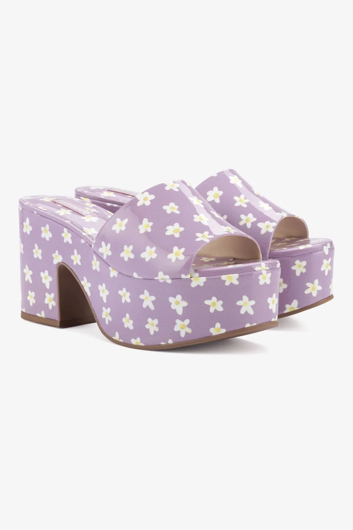 Miso Platform Sandal In Lavender Floral Patent Leather