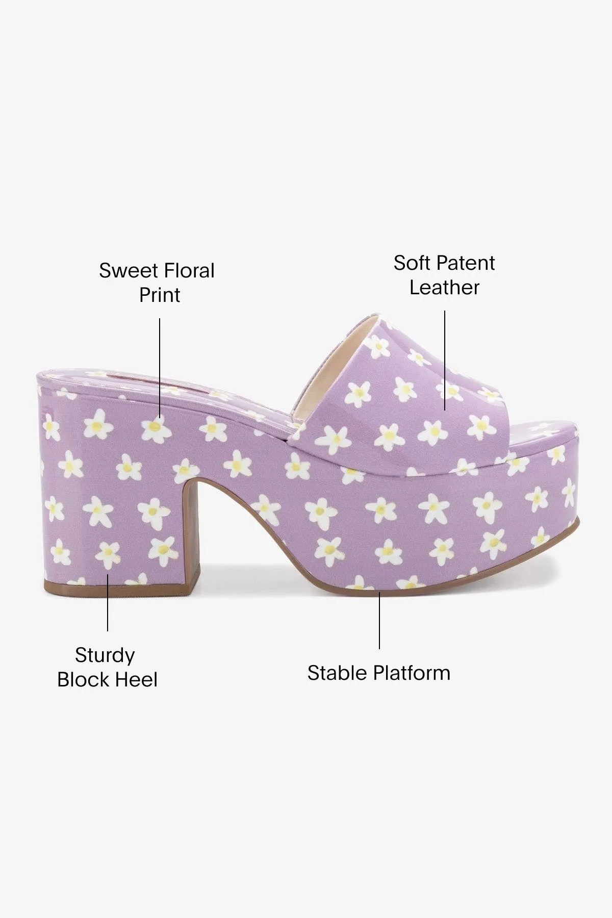 Miso Platform Sandal In Lavender Floral Patent Leather