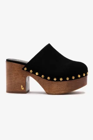 Miso Wooden Platform Clog In Black Suede