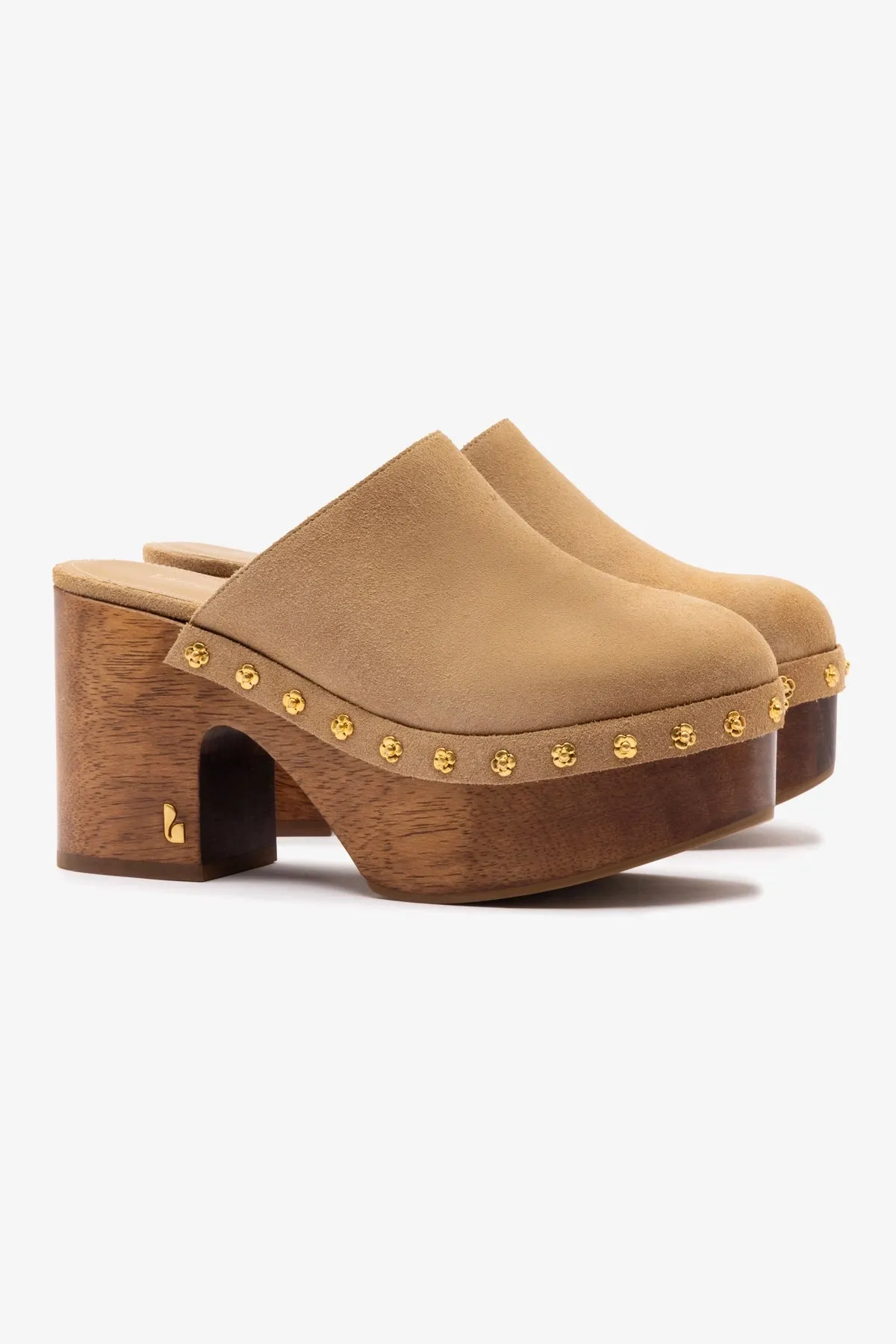 Miso Wooden Platform Clog In Peanut Suede