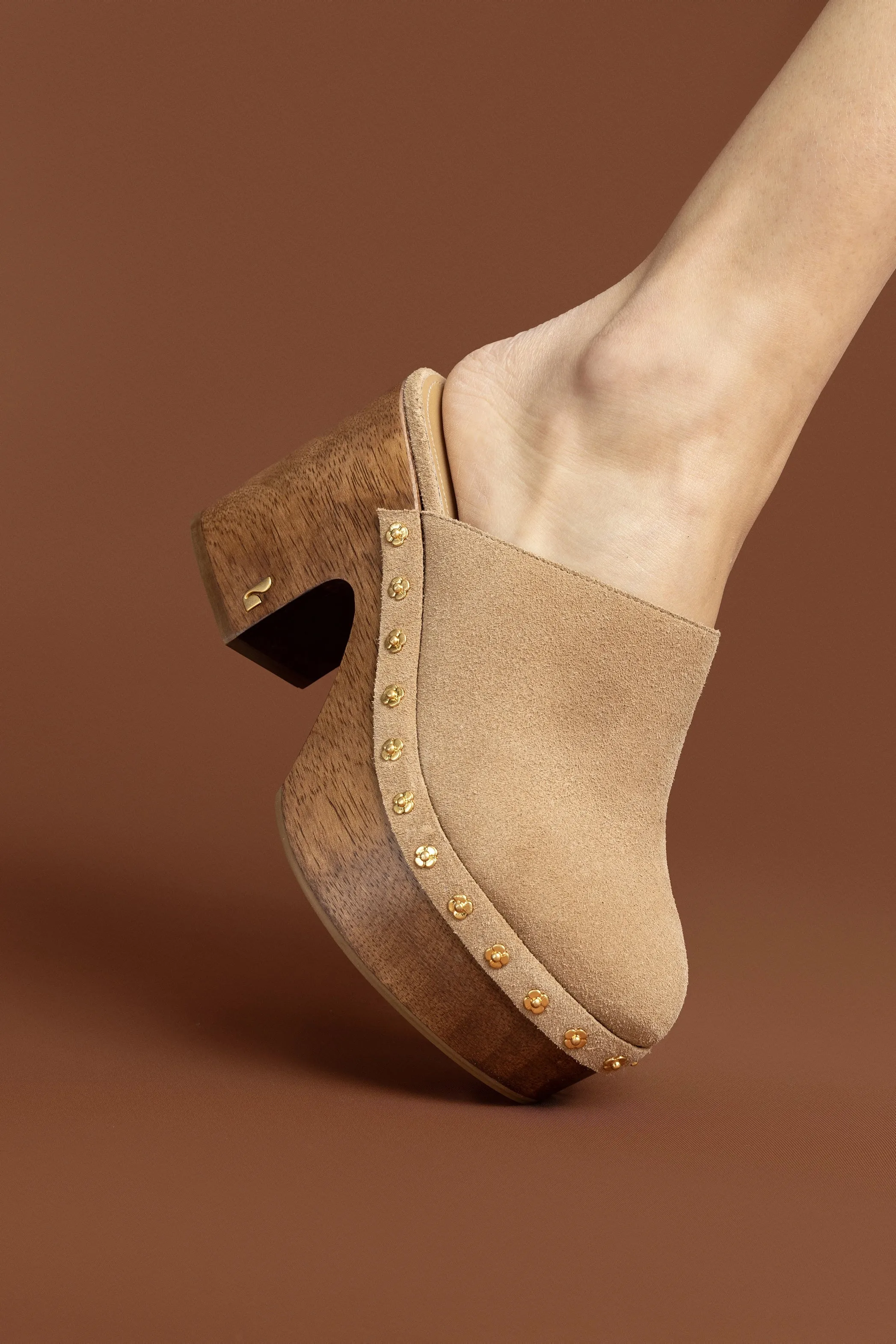 Miso Wooden Platform Clog In Peanut Suede