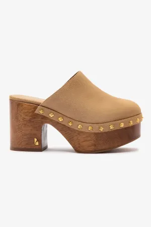 Miso Wooden Platform Clog In Peanut Suede