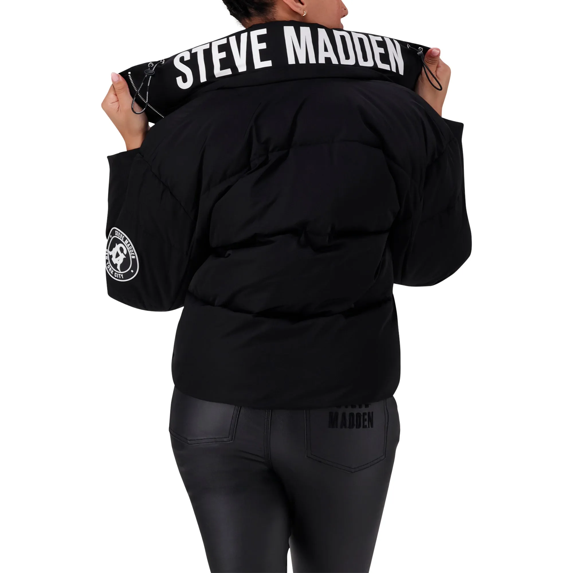 NASH BLACK CROPPED PUFFER WITH DETACHABLE HOOD