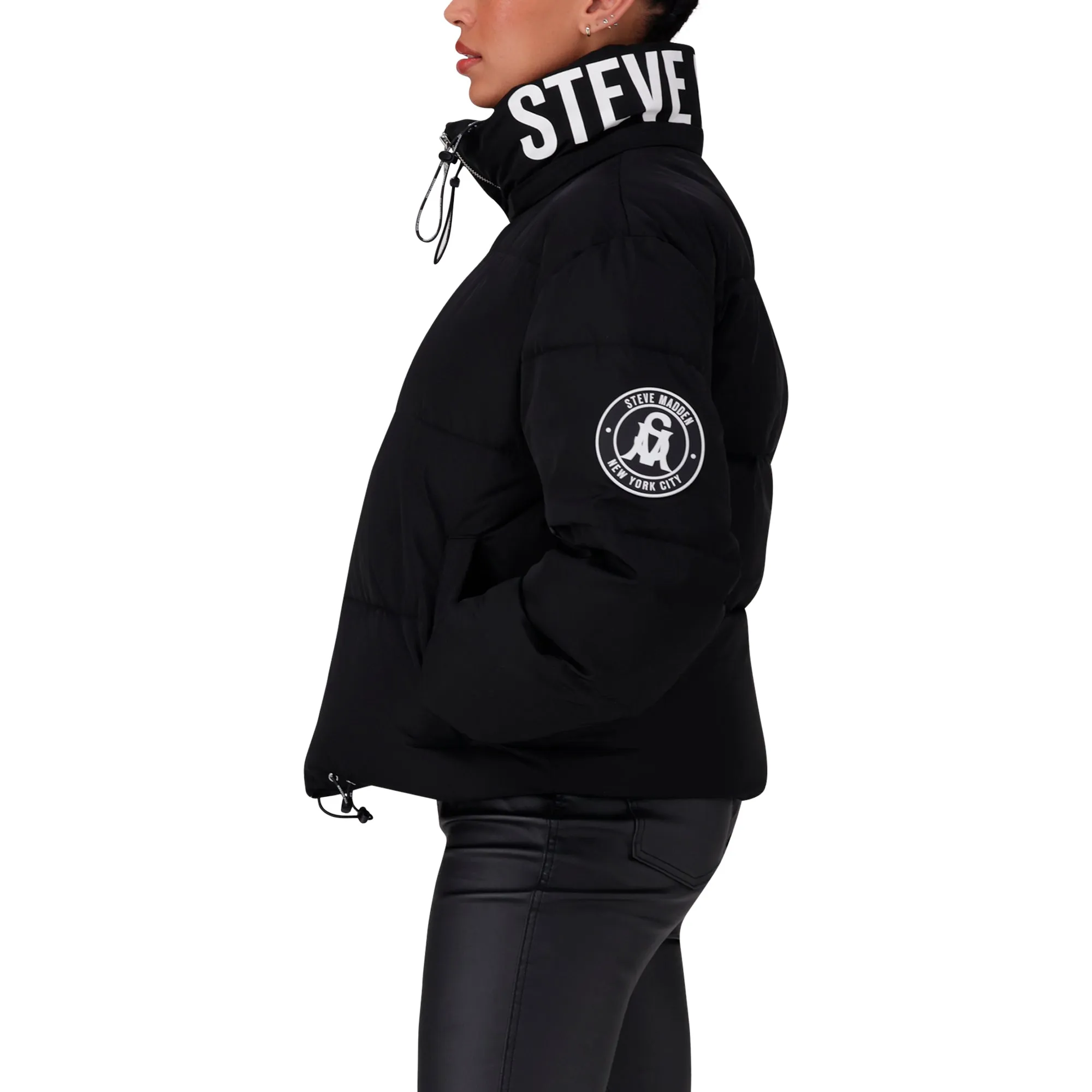 NASH BLACK CROPPED PUFFER WITH DETACHABLE HOOD