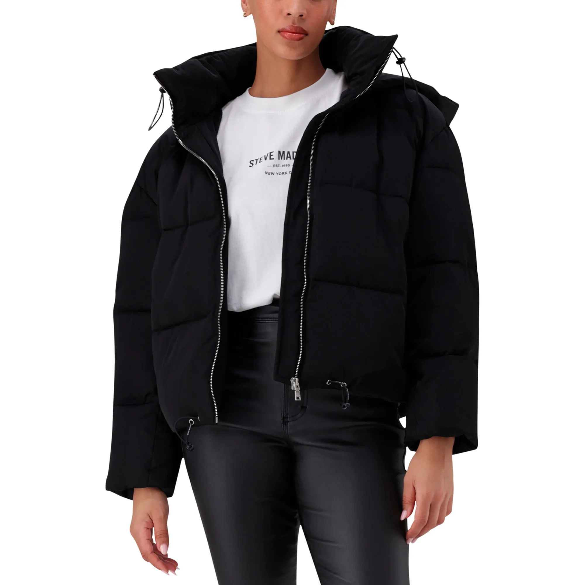 NASH BLACK CROPPED PUFFER WITH DETACHABLE HOOD