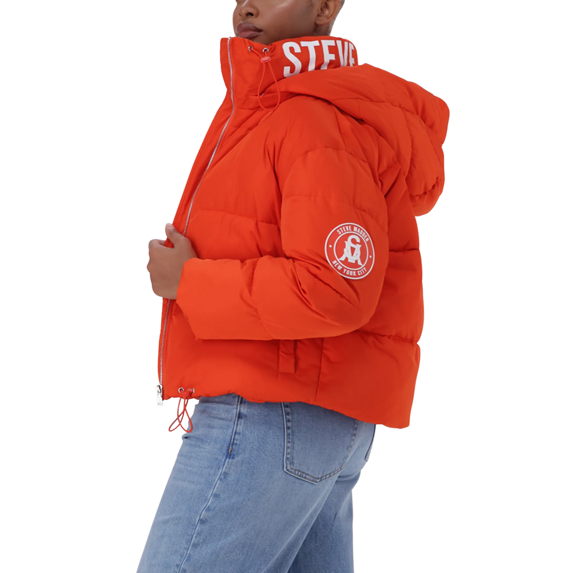 NASH TANGERINE CROPPED PUFFER WITH DETACHABLE HOOD