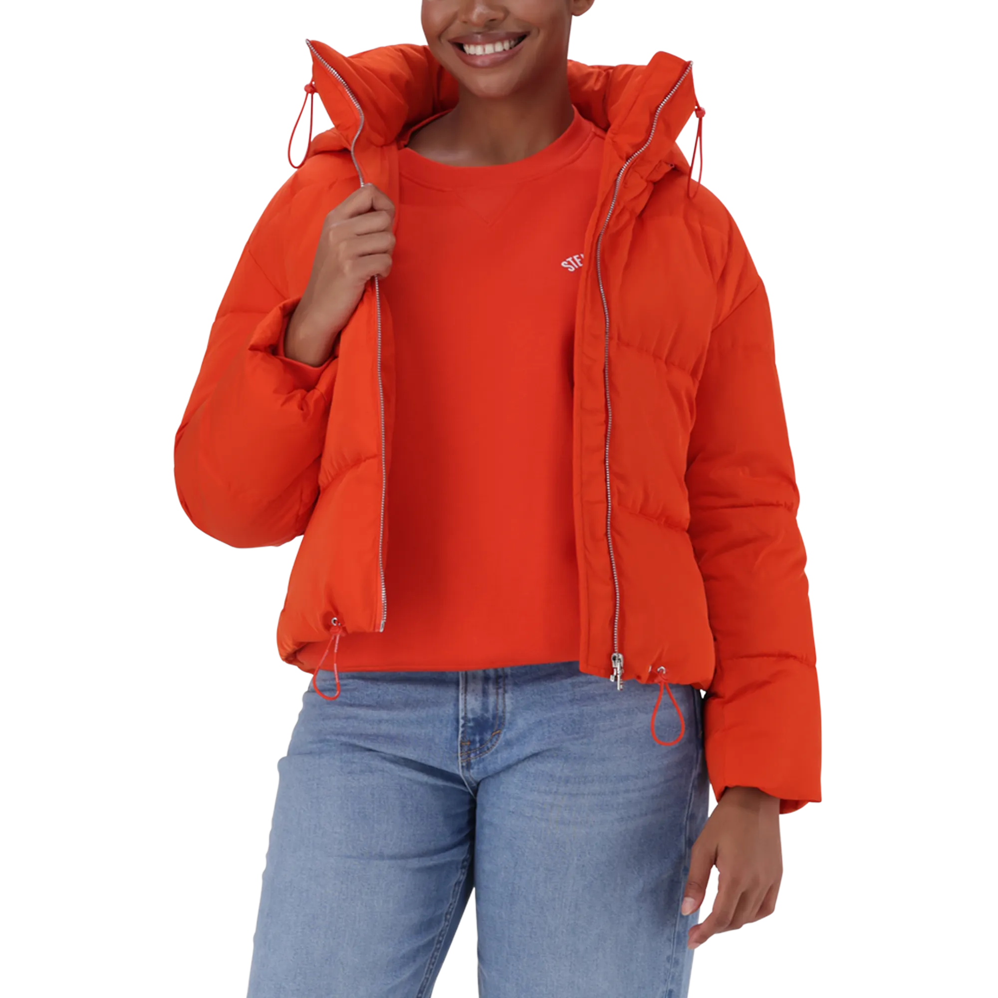 NASH TANGERINE CROPPED PUFFER WITH DETACHABLE HOOD