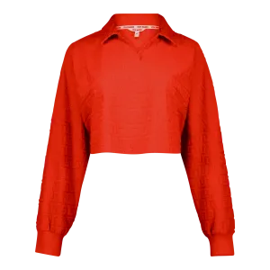 NATARA TANGERINE COLLARED TOP WITH EMBOSSED LOGO