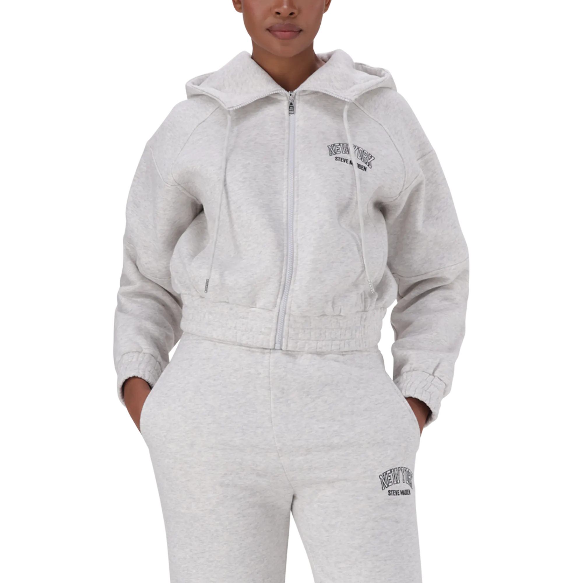 NOLA GREY MELANGE FLEECE HOODED SWEAT
