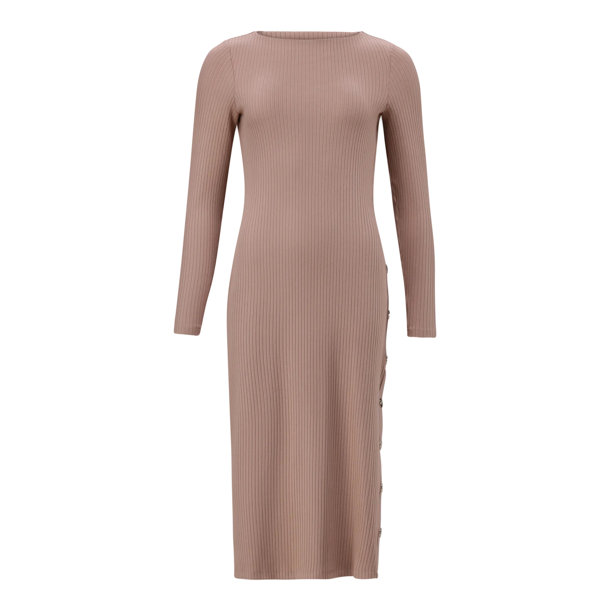 RINA WARM TAUPE TUNIC MIDI DRESS