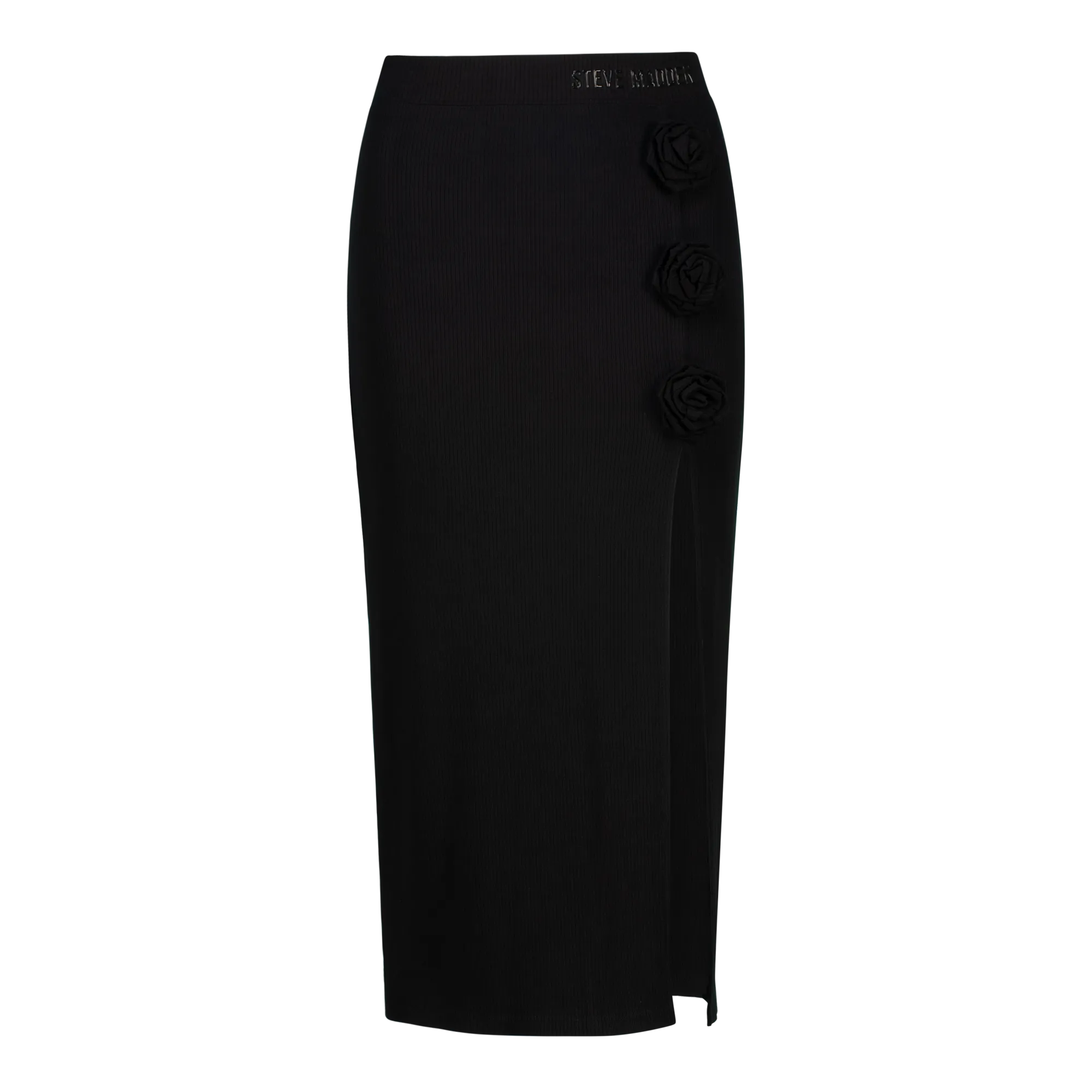 SADIE BLACK BODYCON SKIRT WITH ROSE