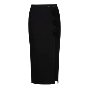 SADIE BLACK BODYCON SKIRT WITH ROSE