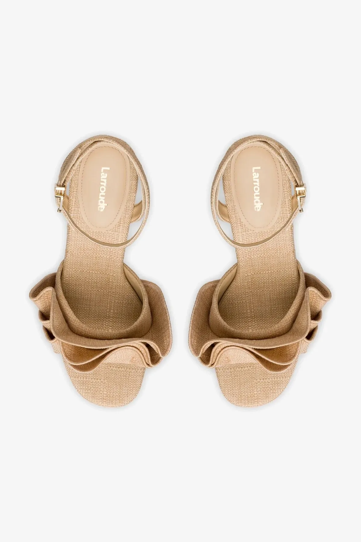 Selena Ruffle Sandal In Beige Raffia
