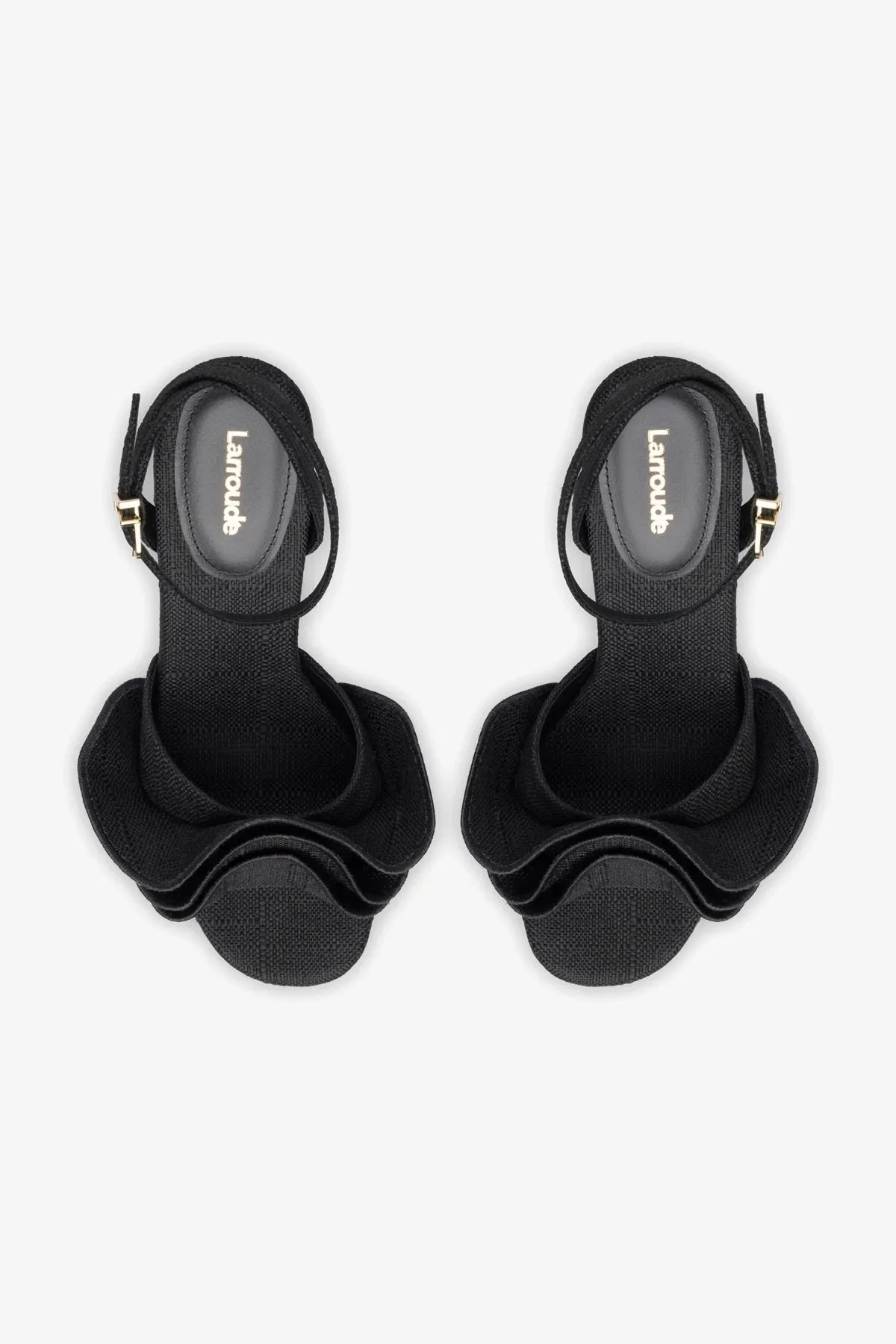 Selena Ruffle Sandal In Black Raffia