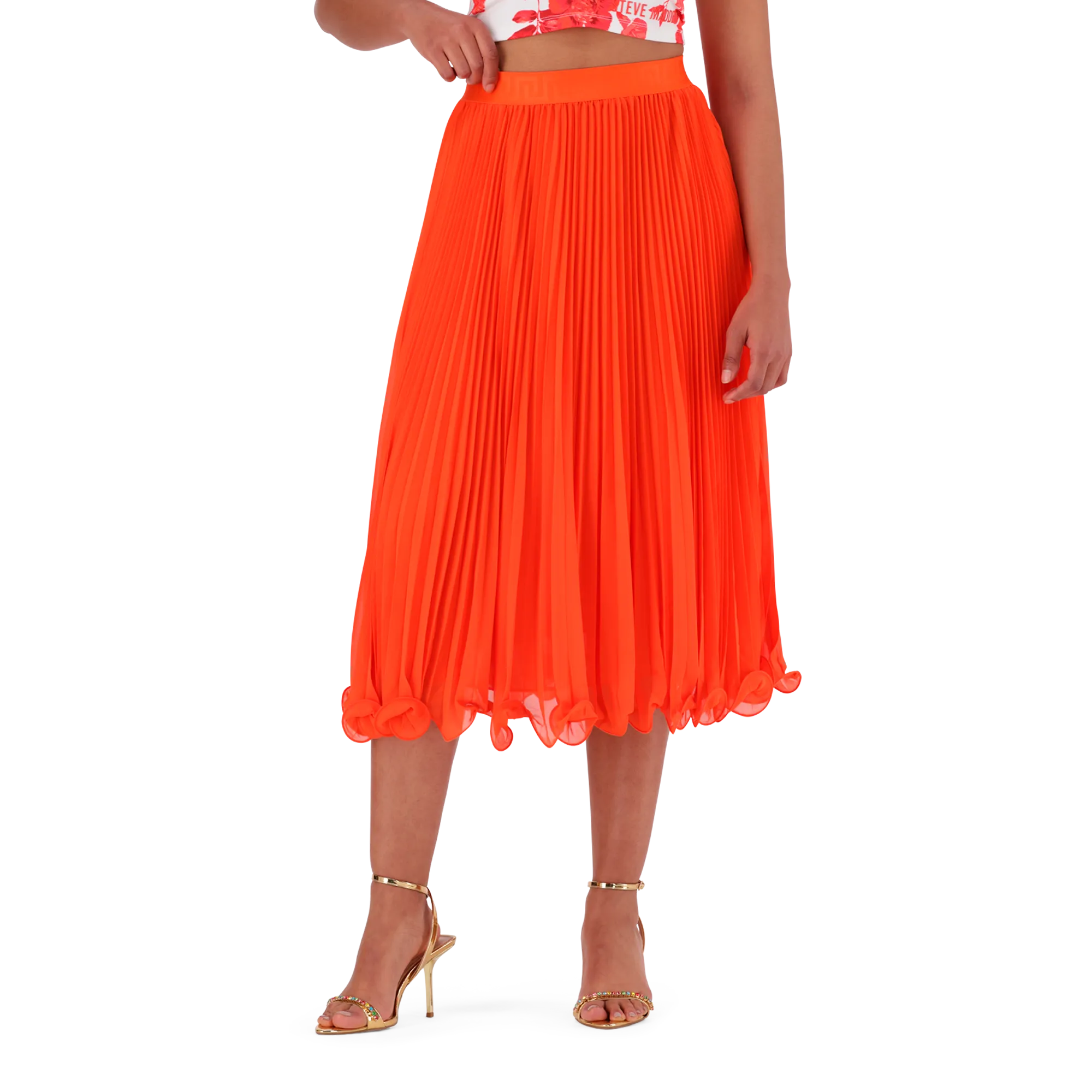 SIERRA TANGERINE PLEATED MIDI SKIRT