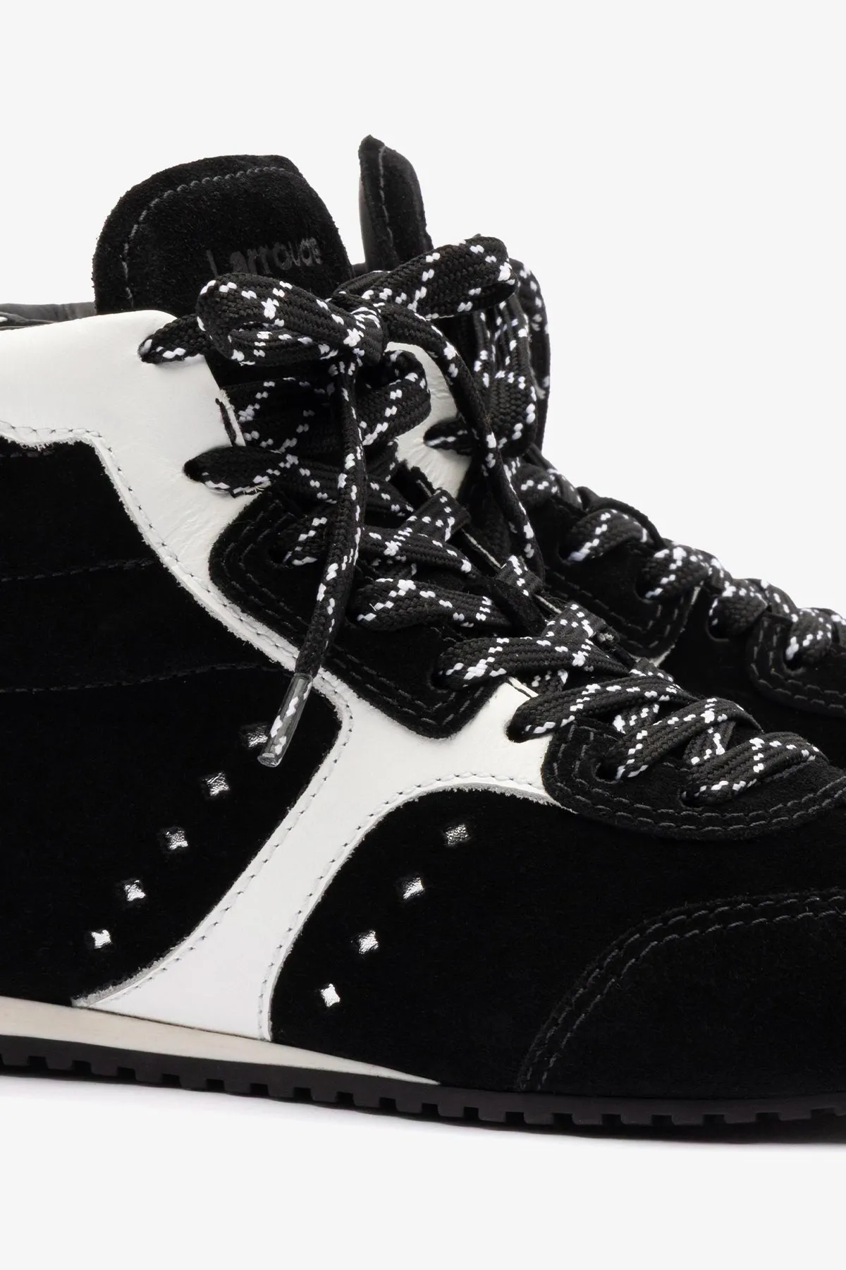 Stella Mid Sneaker In Black Suede and White Leather