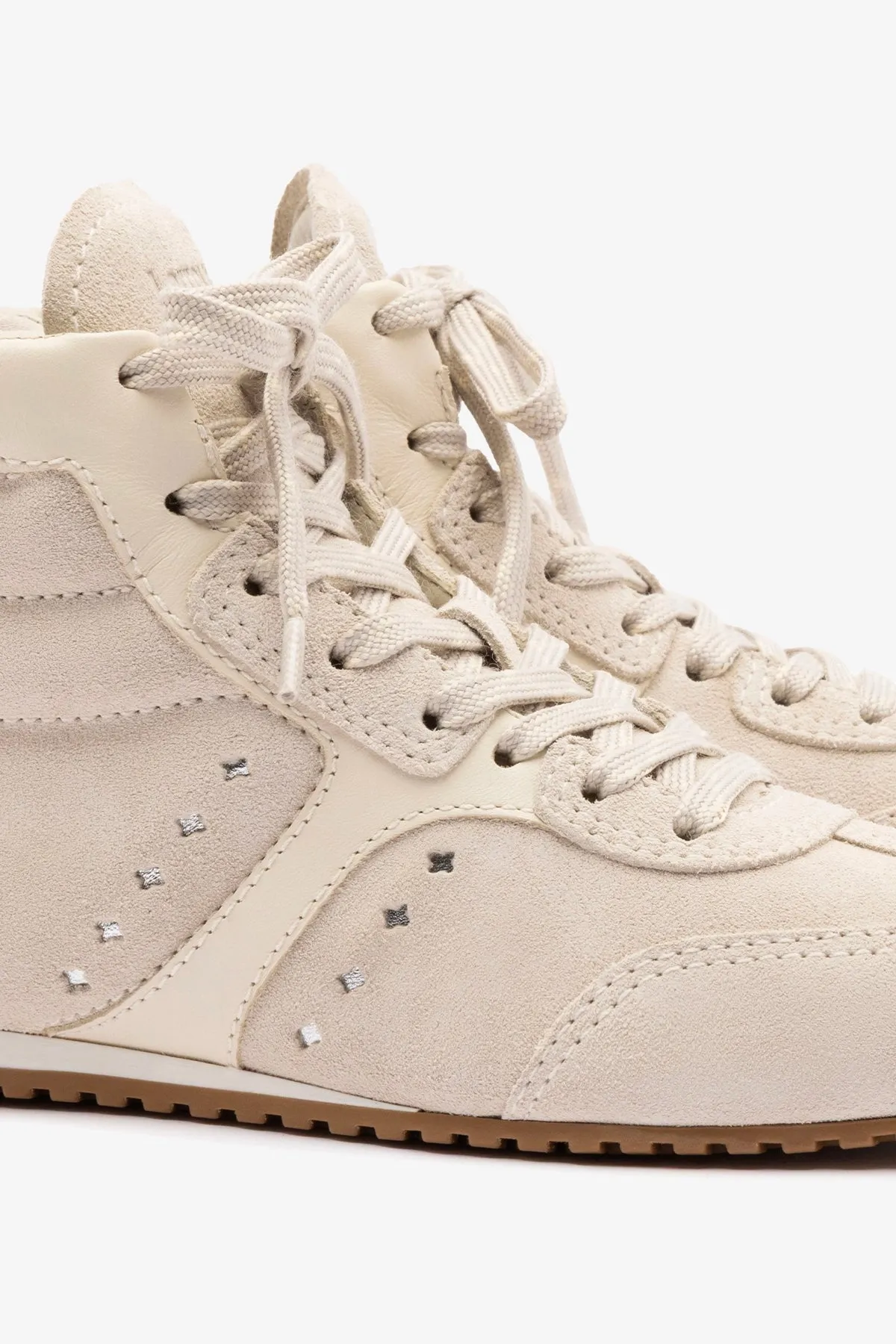 Stella Mid Sneaker In Mushroom Grey Suede and Ivory Leather