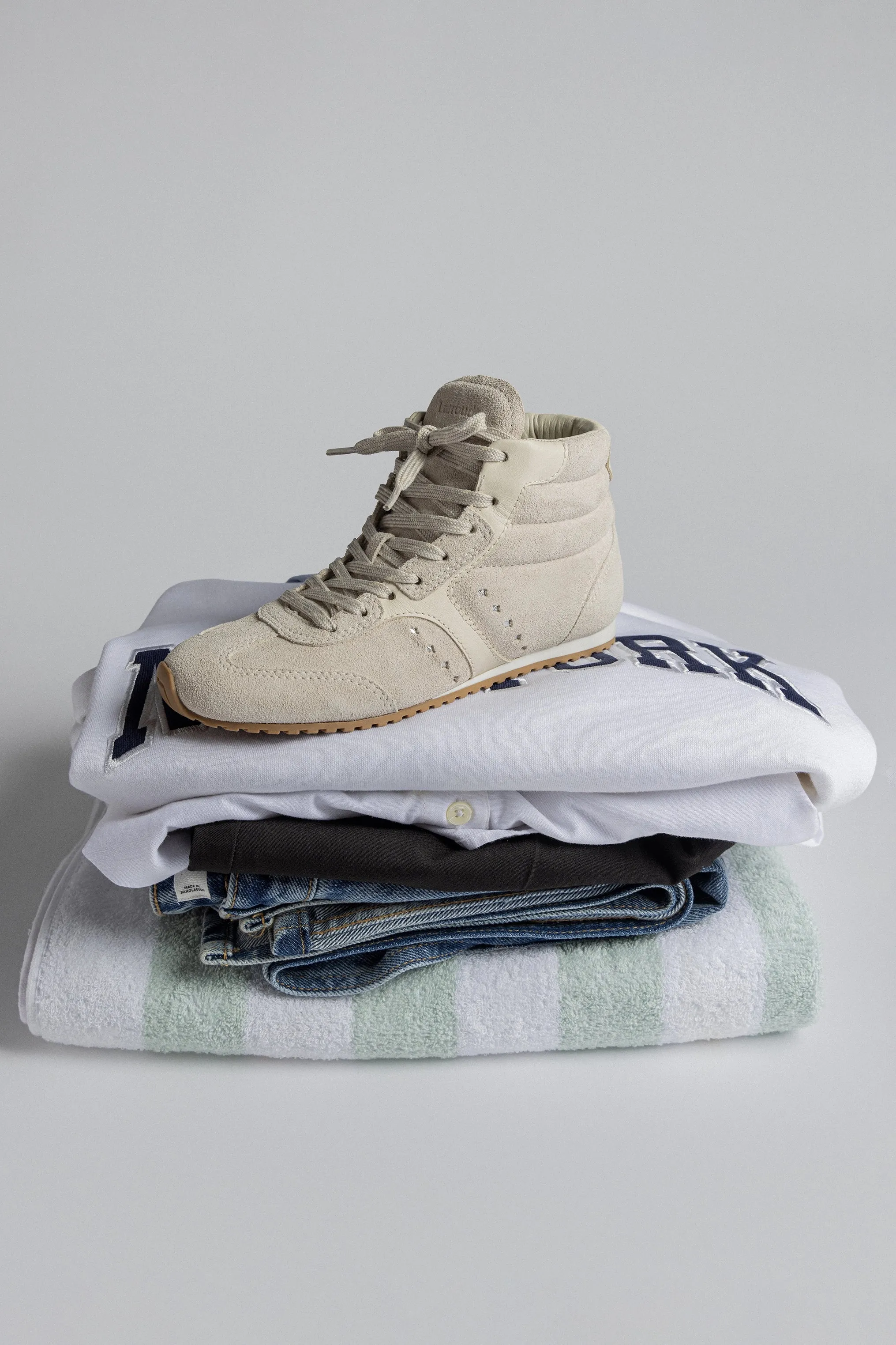 Stella Mid Sneaker In Mushroom Grey Suede and Ivory Leather