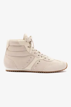 Stella Mid Sneaker In Mushroom Grey Suede and Ivory Leather