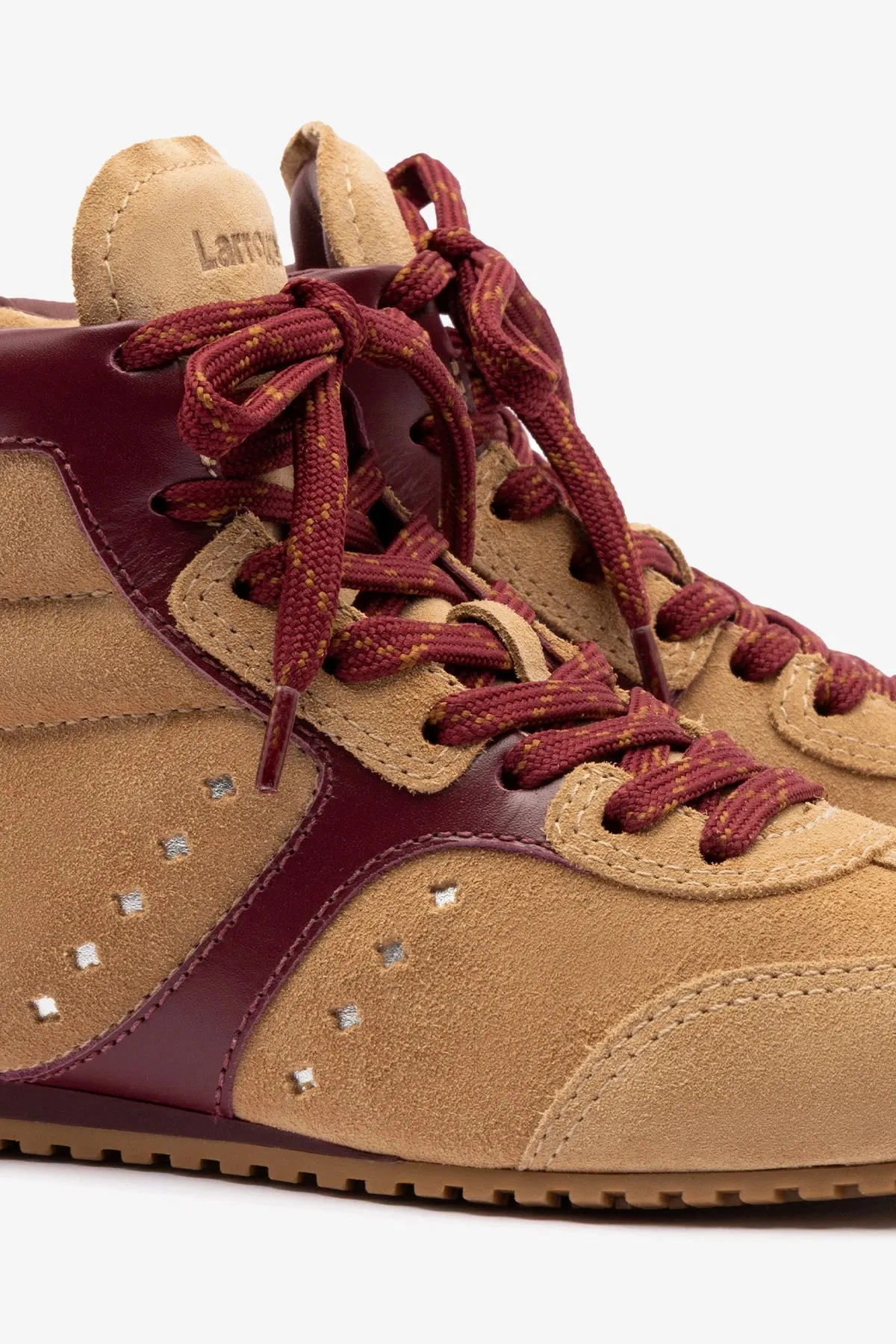 Stella Mid Sneaker In Peanut Suede and Burgundy Leather