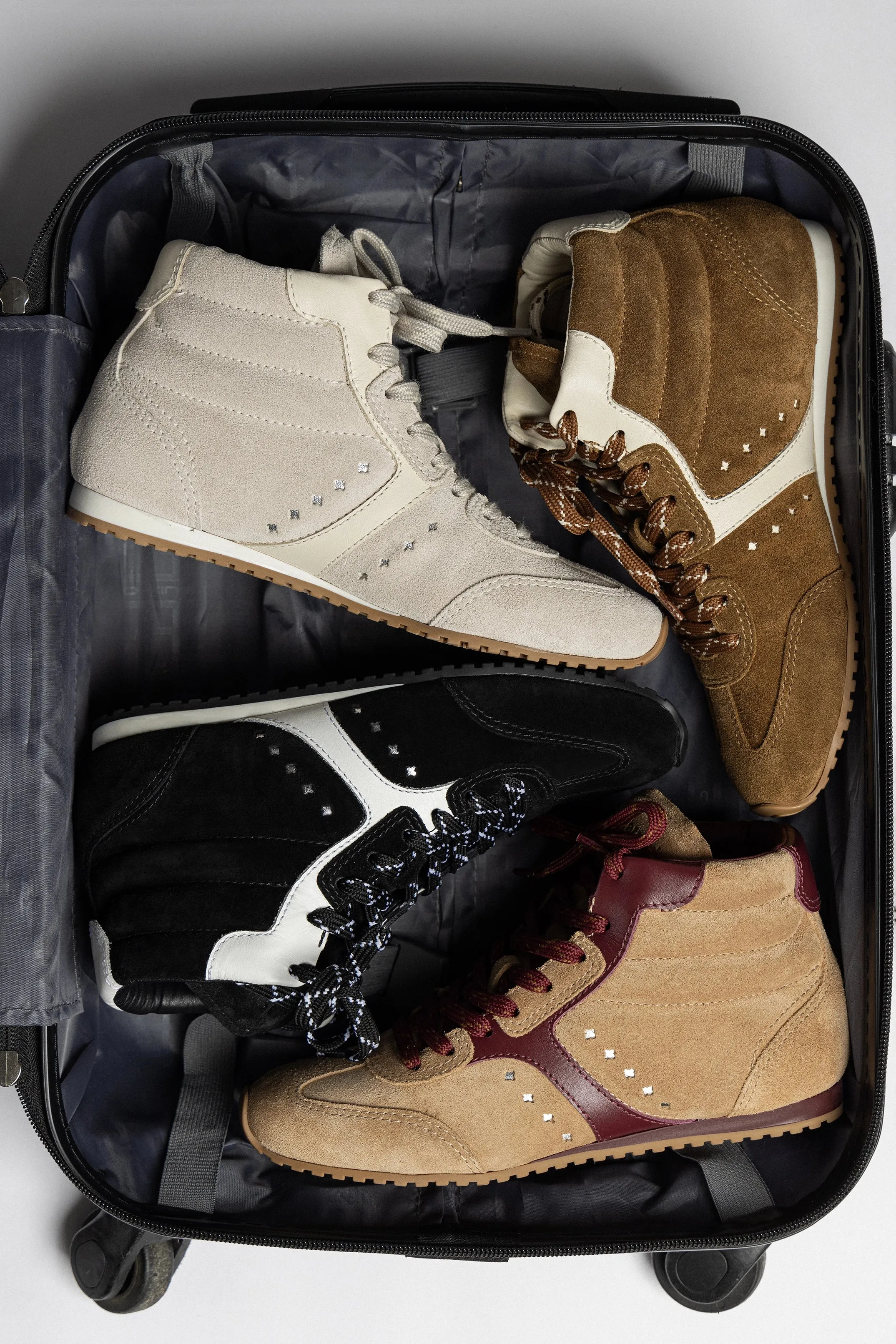 Stella Mid Sneaker In Russet Suede and Ivory Leather