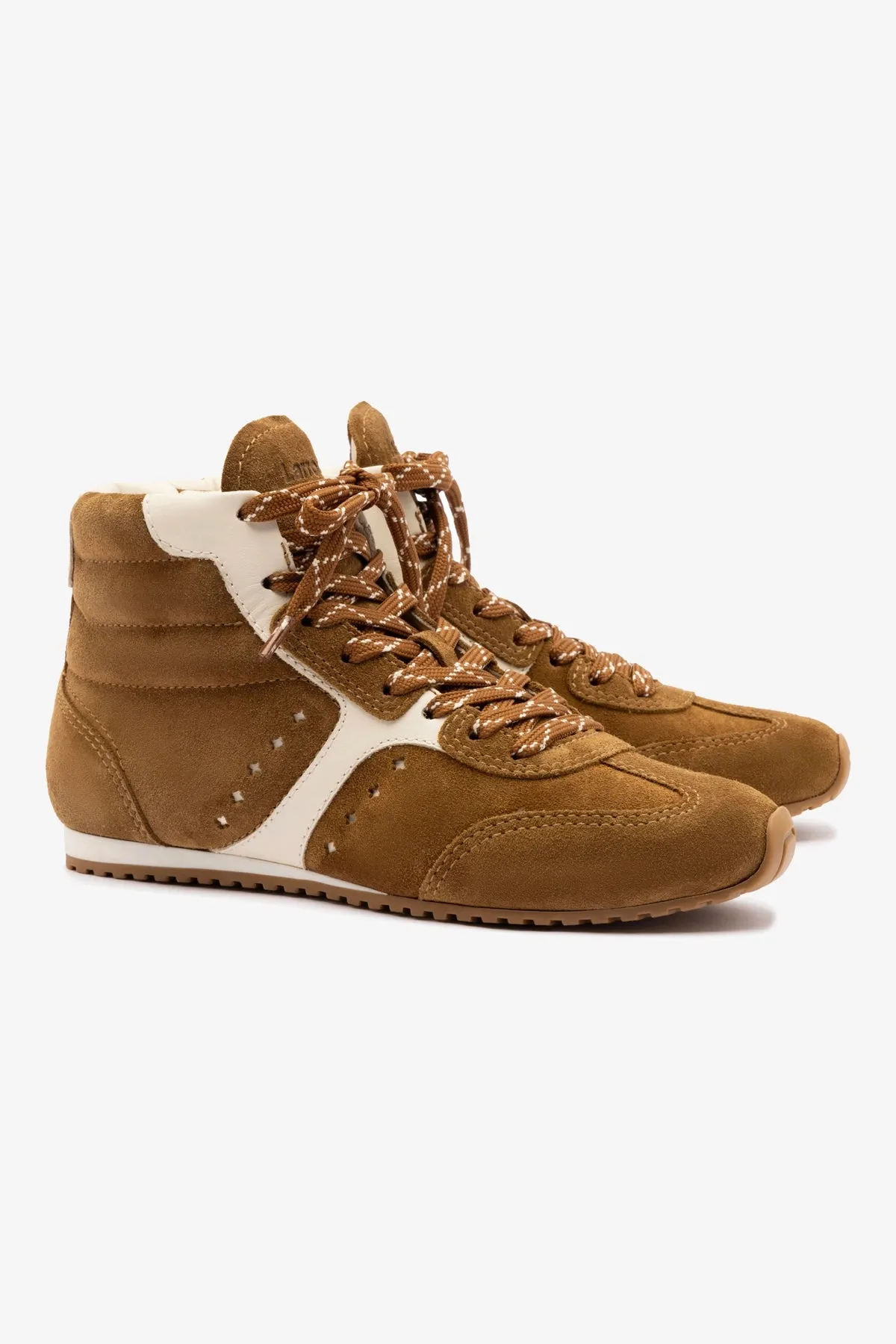 Stella Mid Sneaker In Russet Suede and Ivory Leather