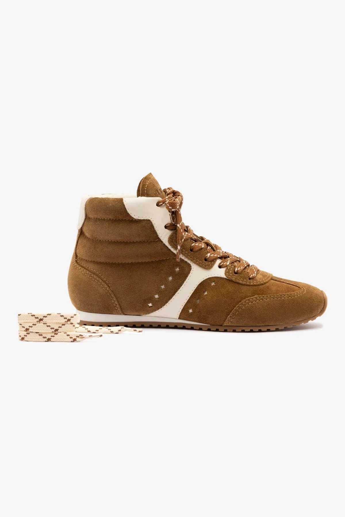 Stella Mid Sneaker In Russet Suede and Ivory Leather