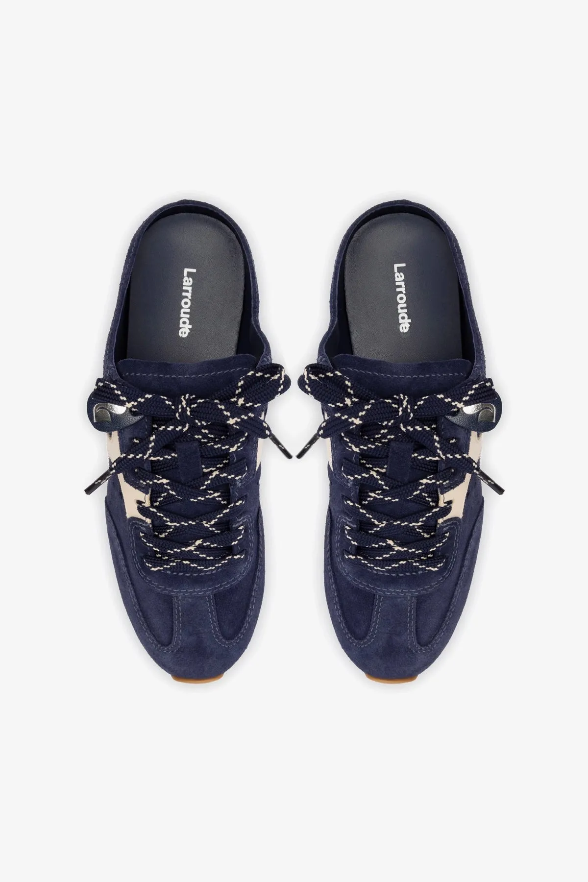 Stella Mule In Navy Suede and Ivory Leather