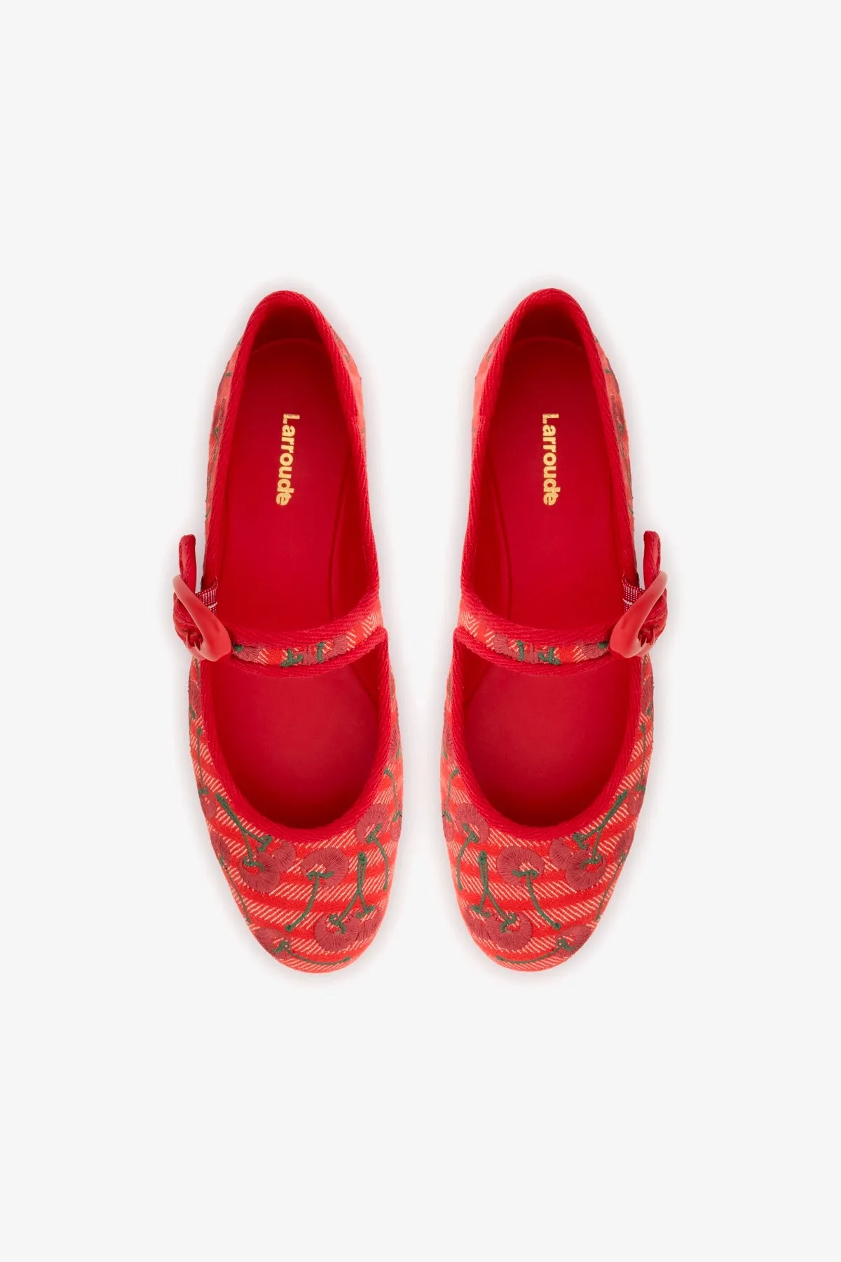 Verona Ballet Flat In Raspberry Striped Fabric and Cherry Embroidery