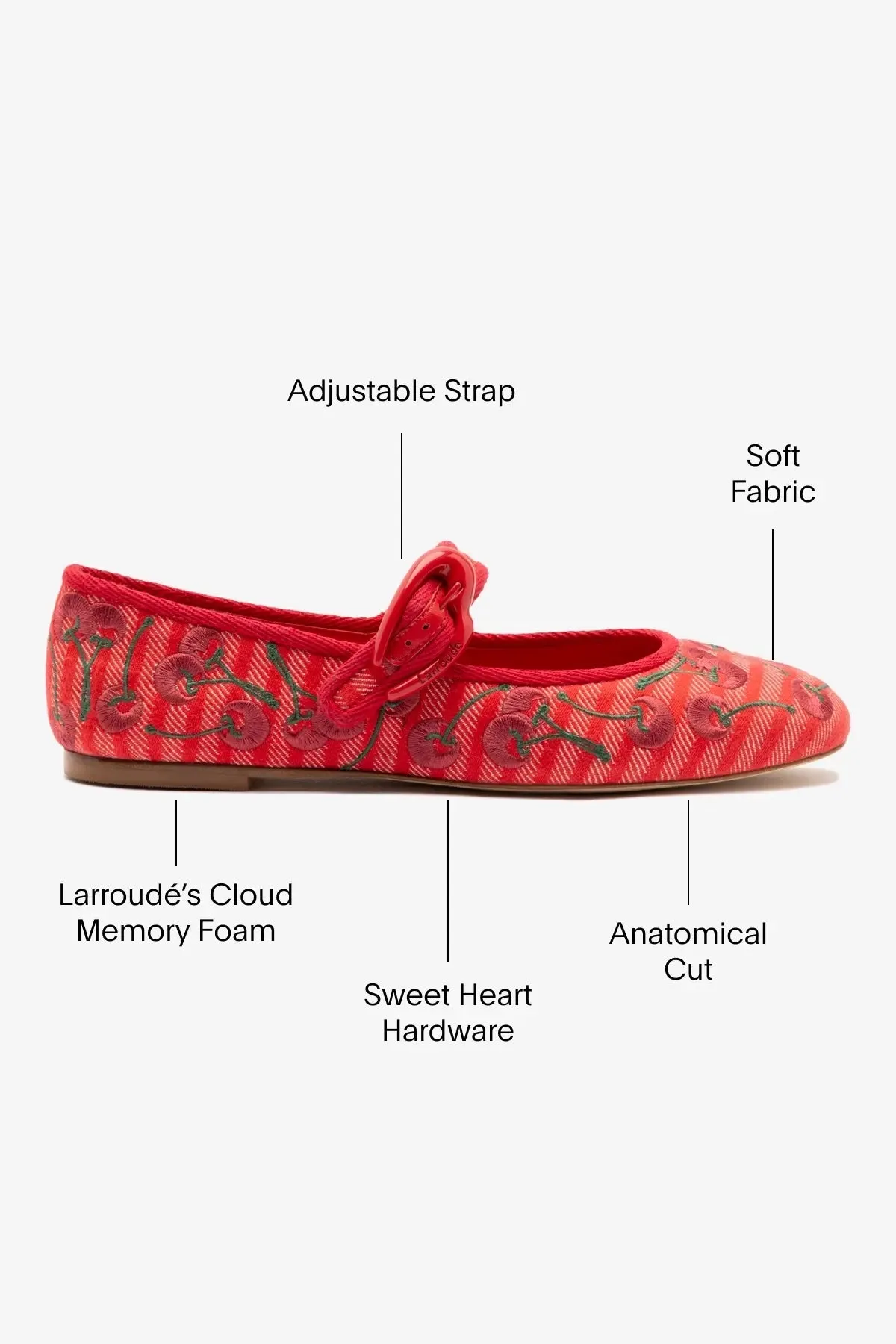 Verona Ballet Flat In Raspberry Striped Fabric and Cherry Embroidery