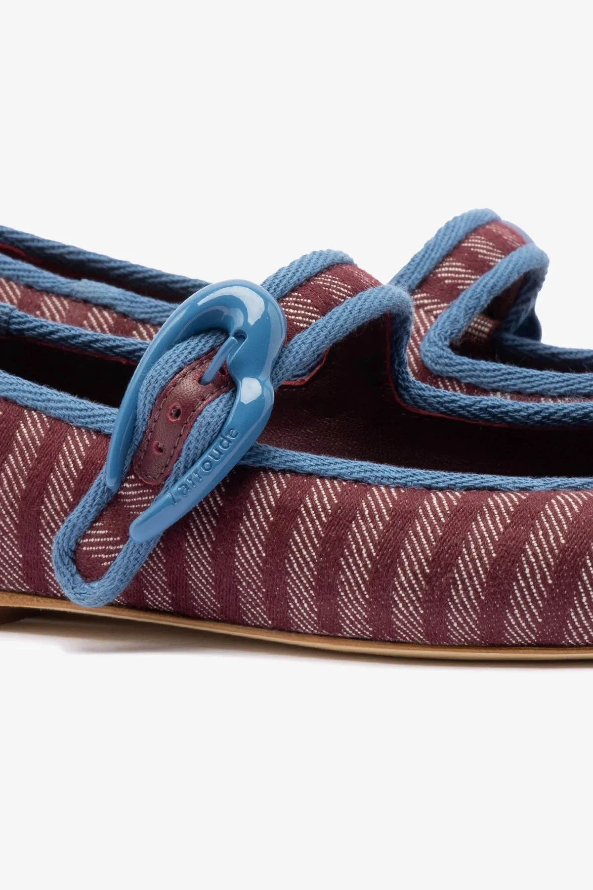 Verona Ballet Flat In Wine Striped Fabric and Blue Stoned Trimming