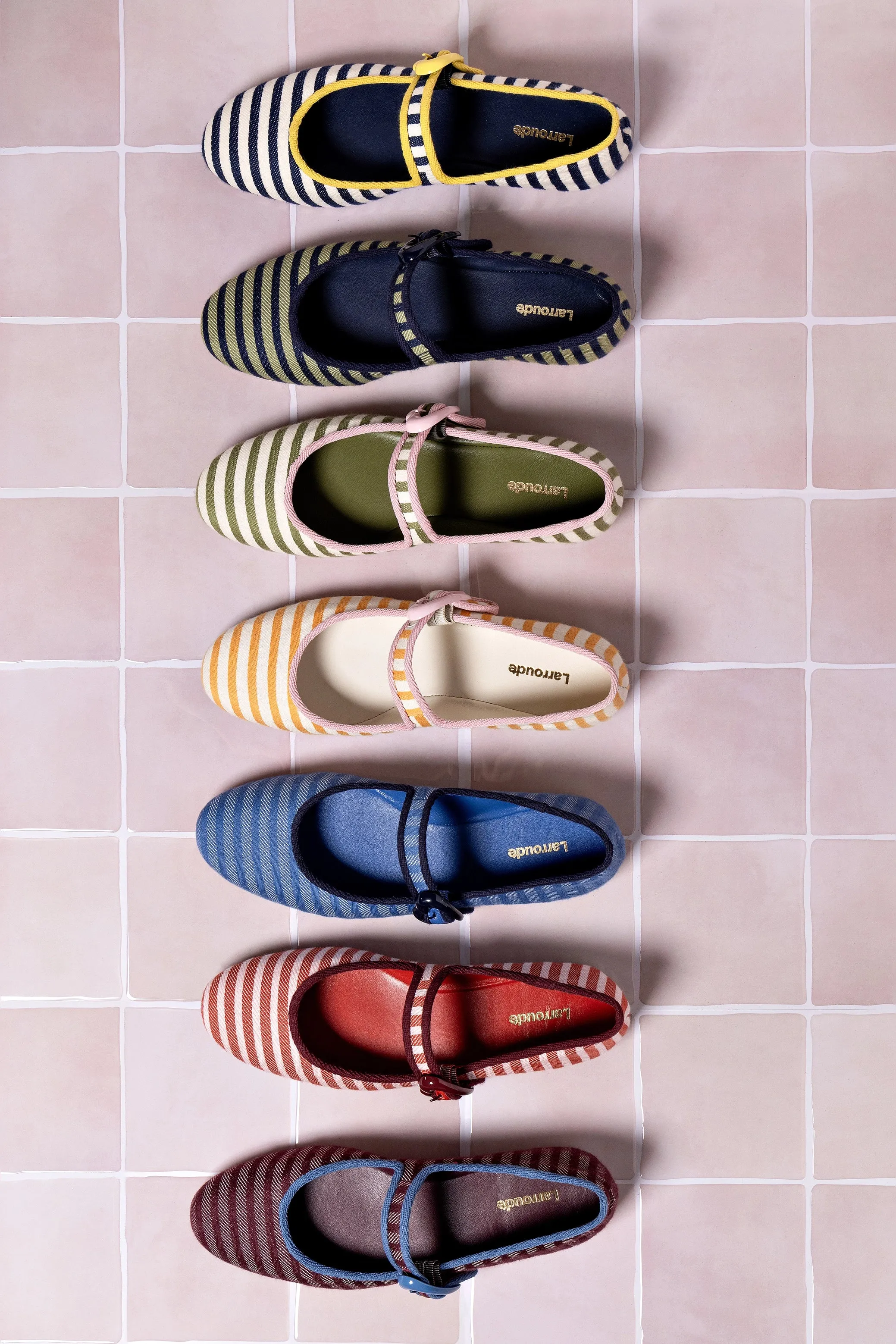Verona Ballet Flat In Wine Striped Fabric and Blue Stoned Trimming