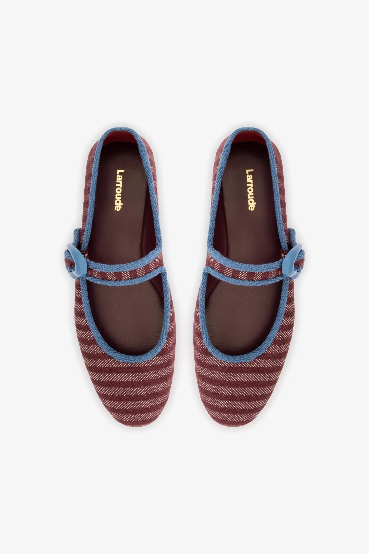 Verona Ballet Flat In Wine Striped Fabric and Blue Stoned Trimming
