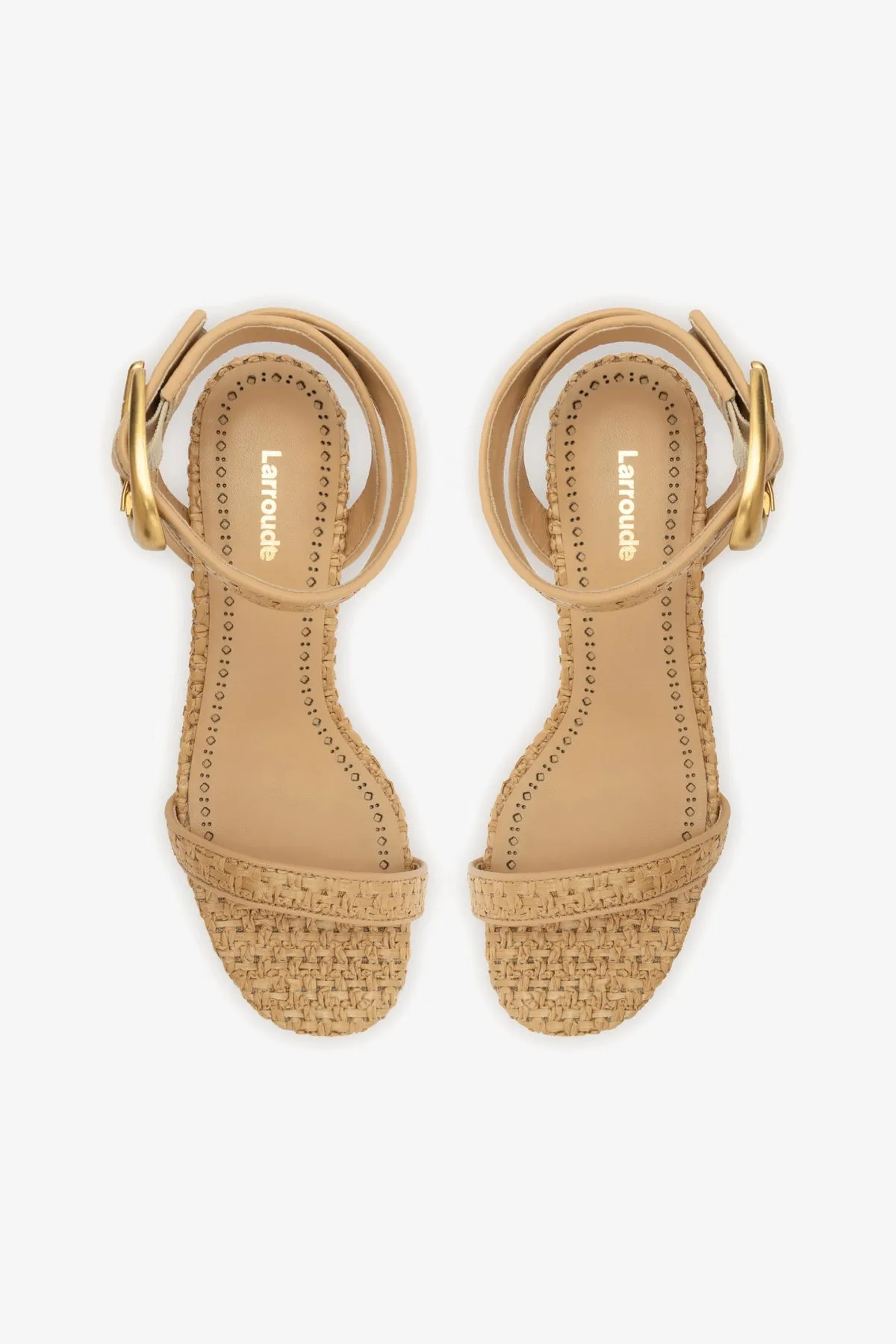Verona Block Sandal In Beige Leather and Natural Raffia